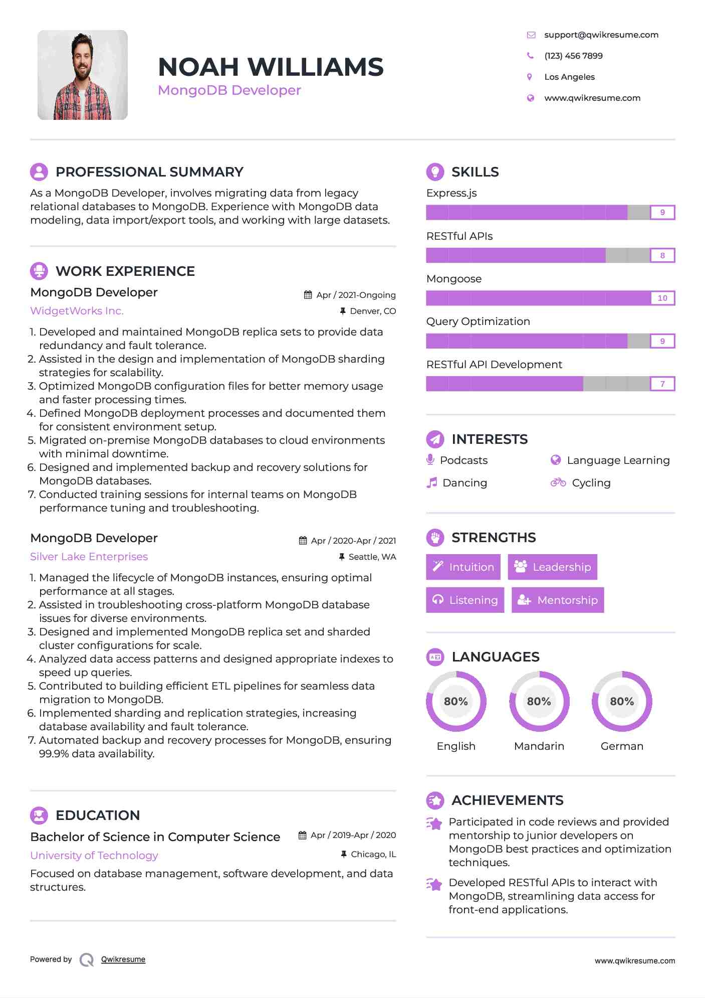 MongoDB Developer Resume Sample