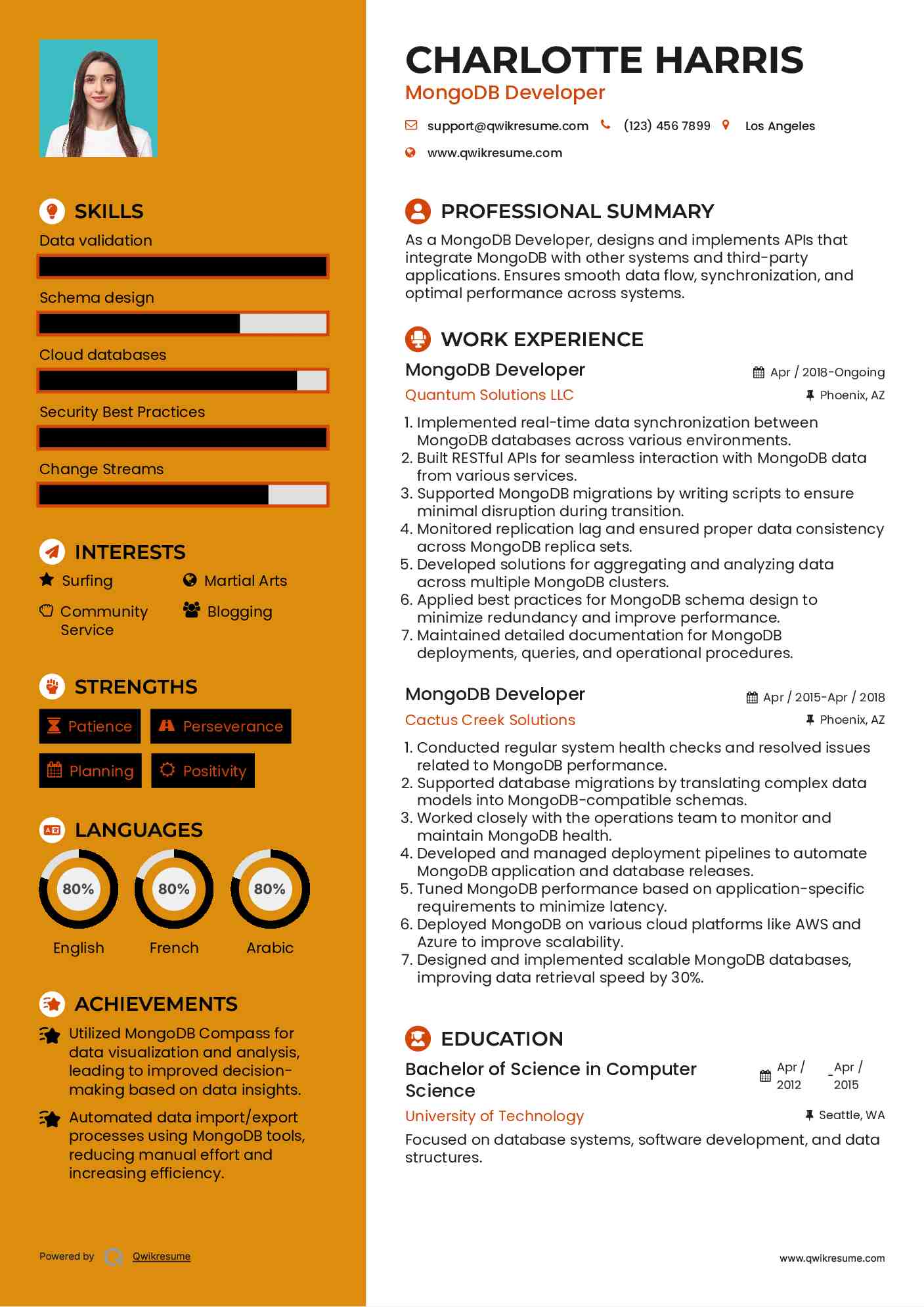 MongoDB Developer Resume Sample