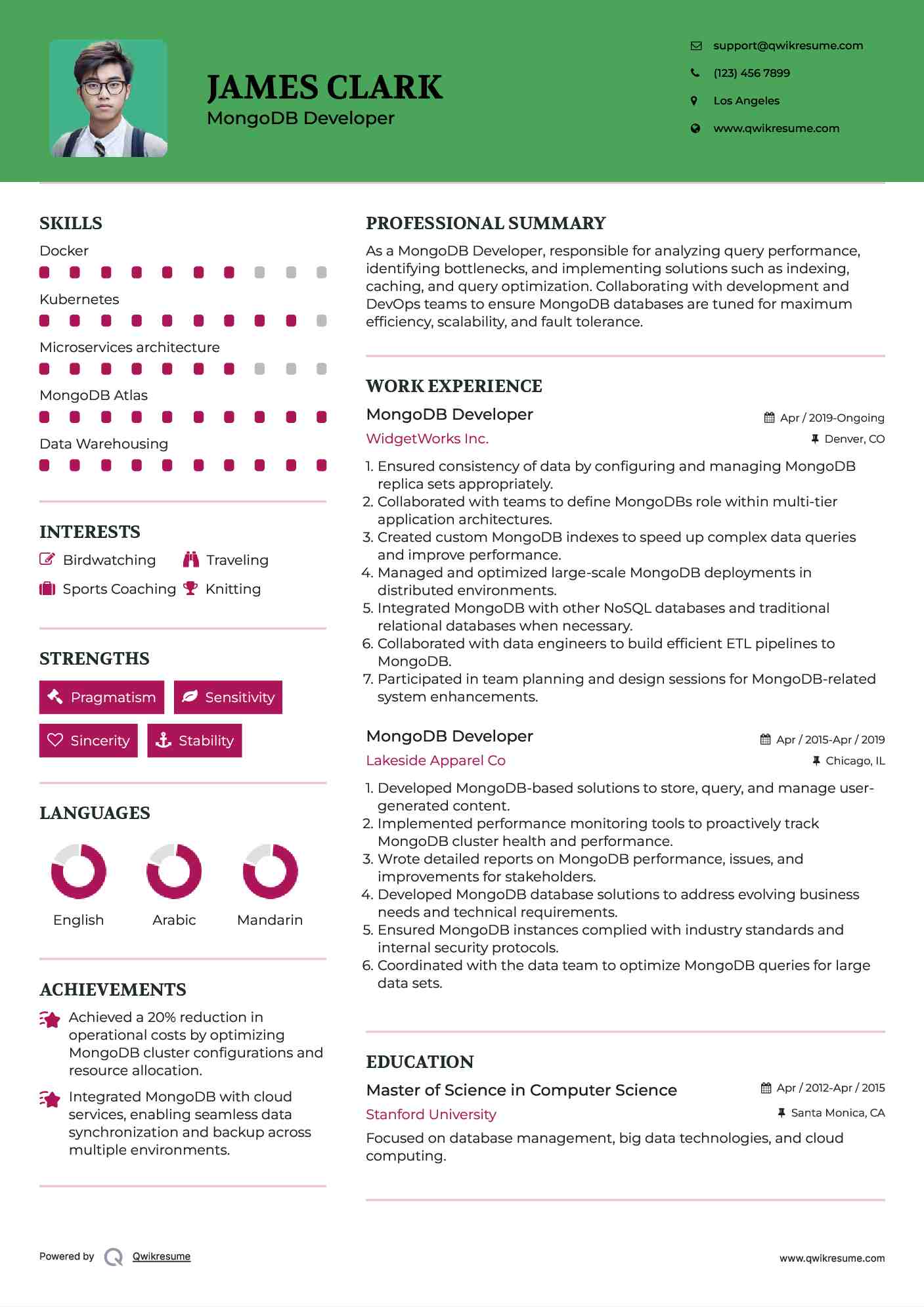 MongoDB Developer Resume Model
