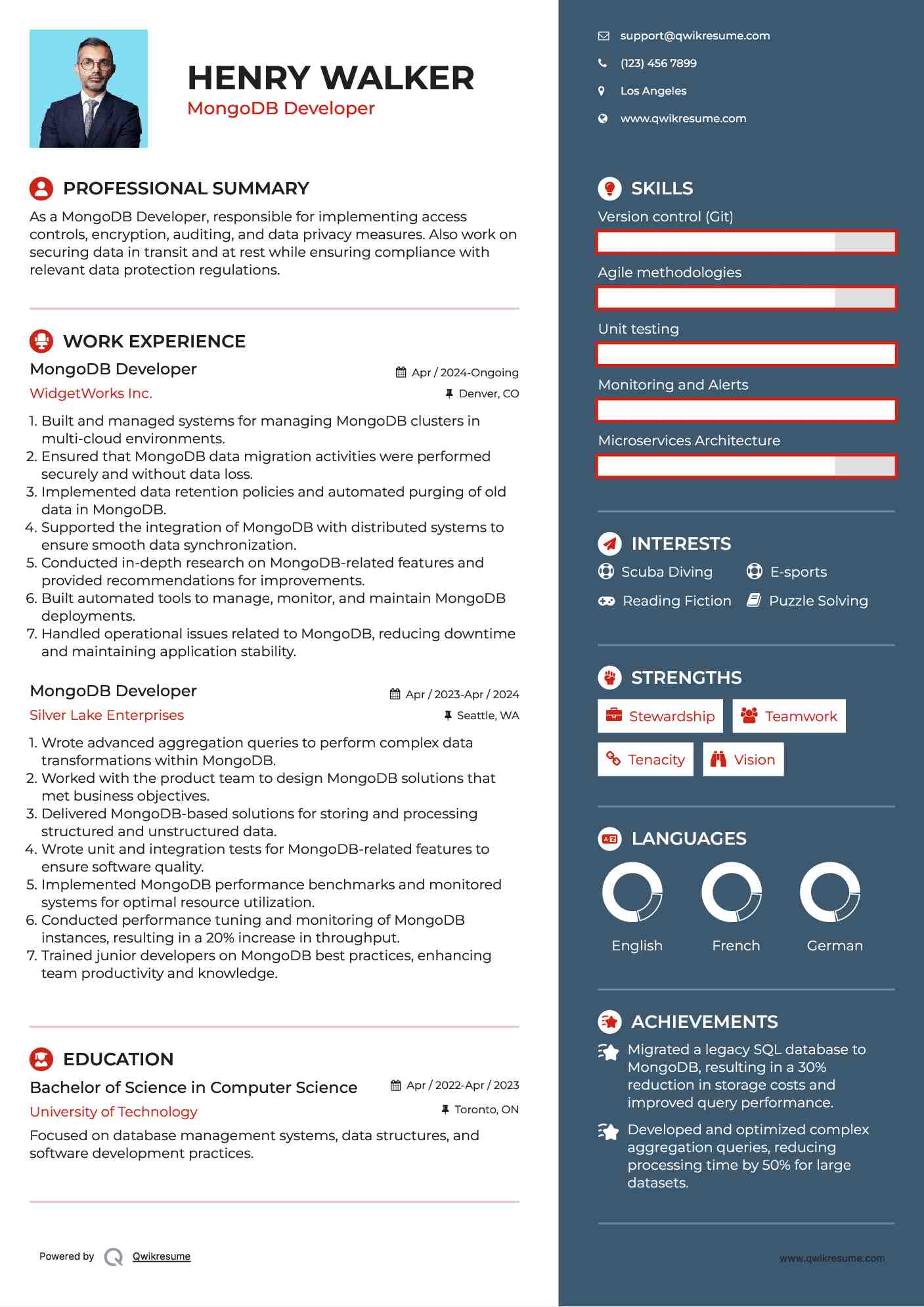 MongoDB Developer Resume Example