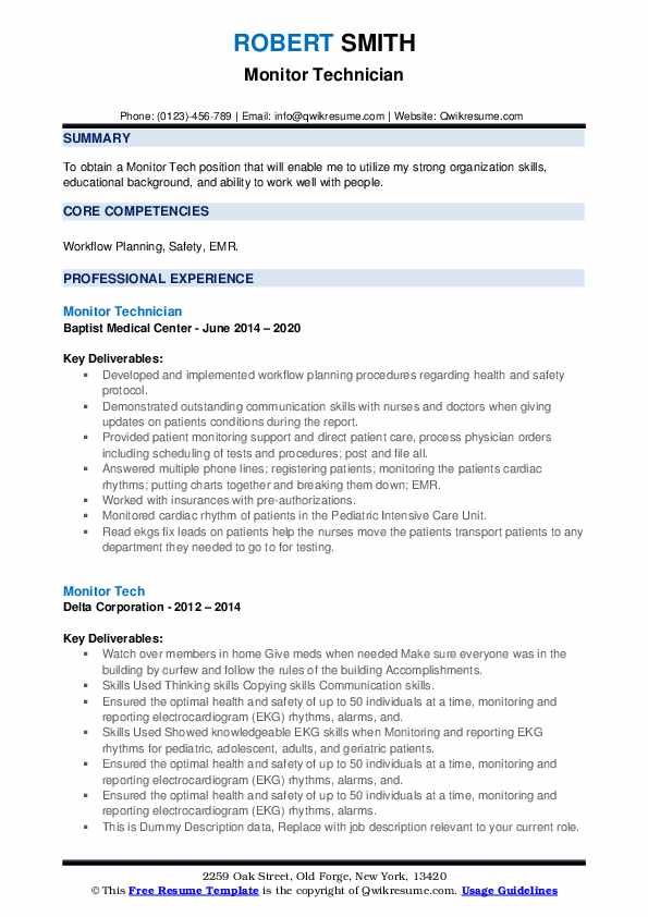 Monitor Tech Resume Samples QwikResume