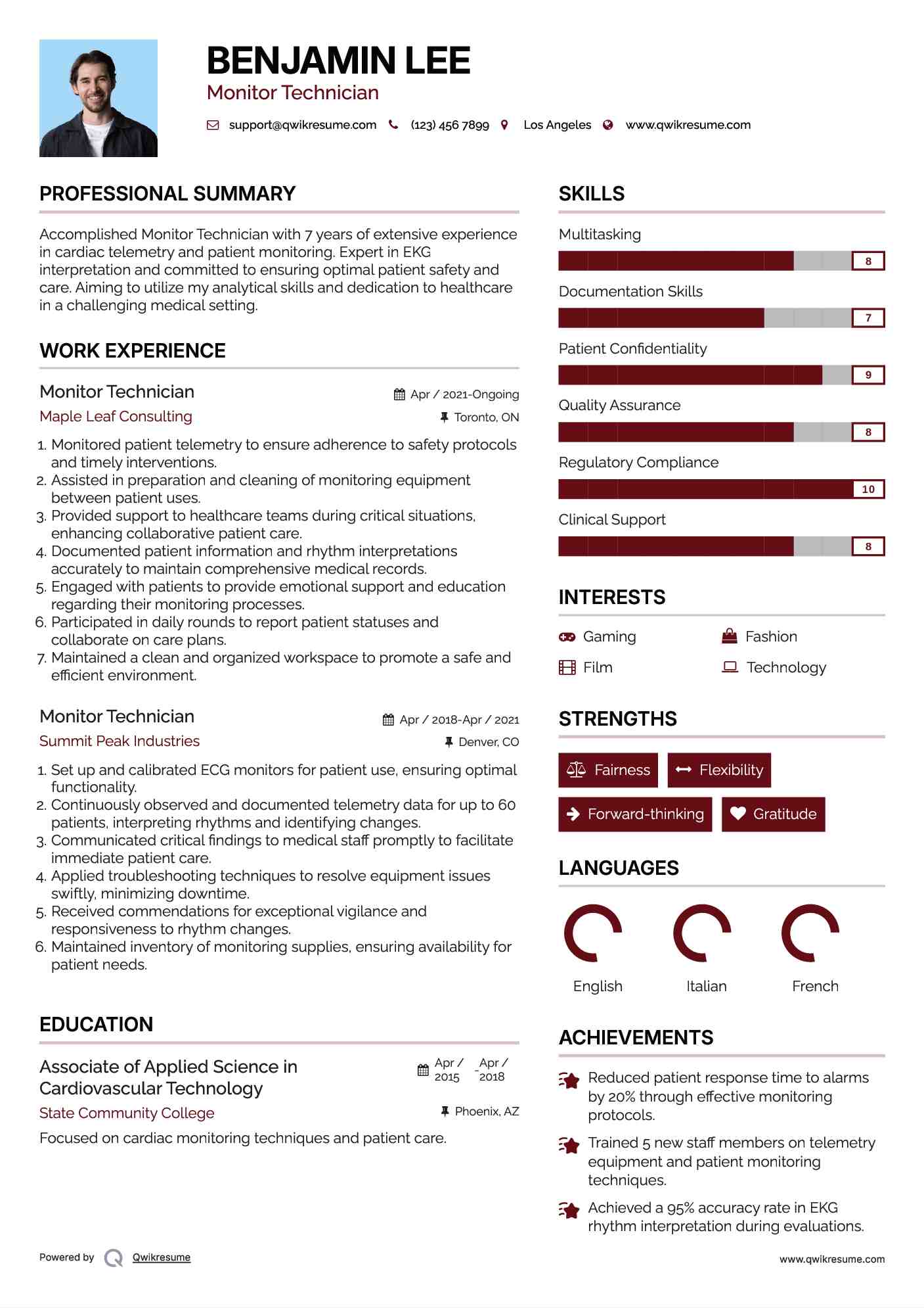 Monitor Technician Resume Format