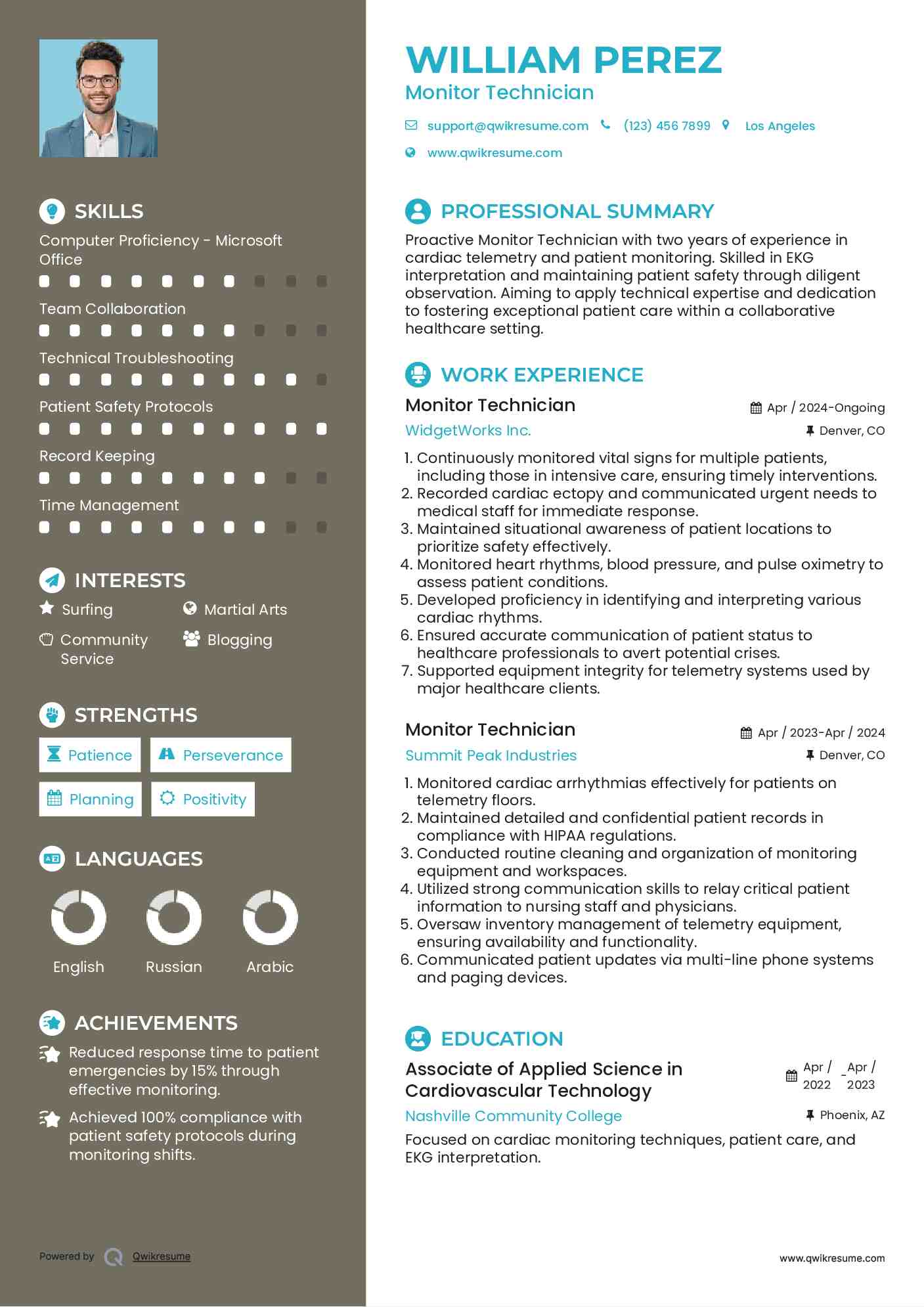 Monitor Technician Resume Model