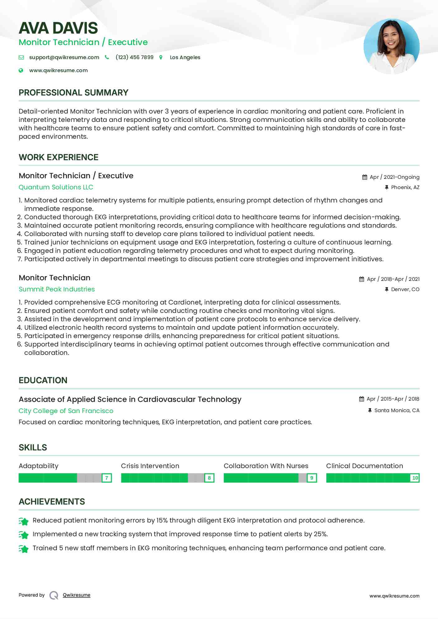 Monitor Technician / Executive Resume Template