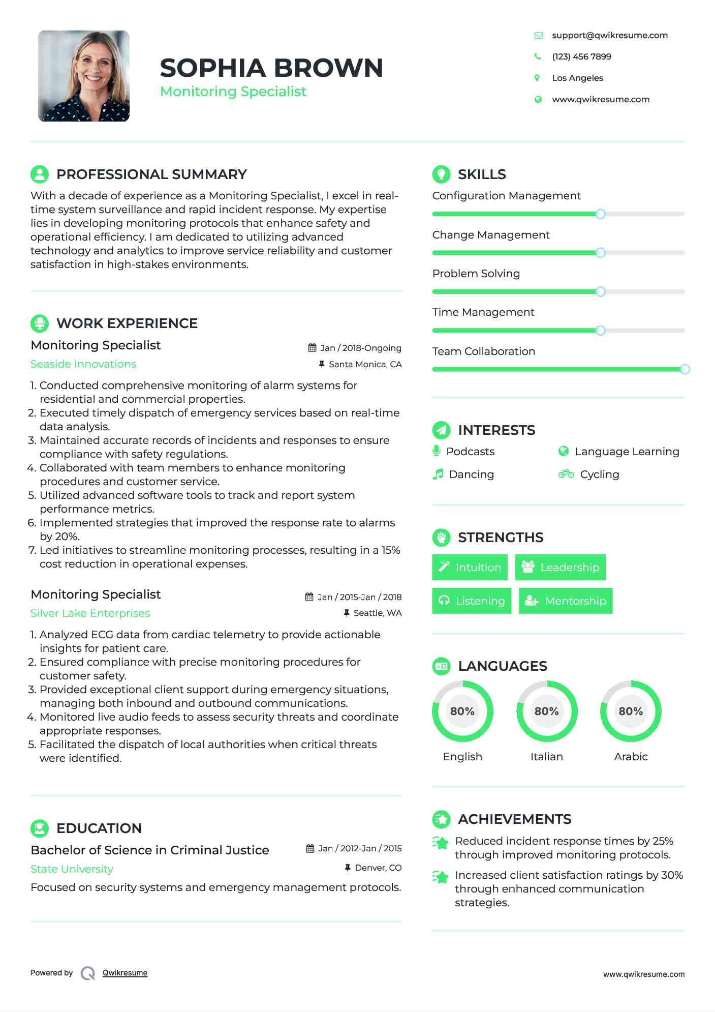 Monitoring Specialist Resume Samples QwikResume