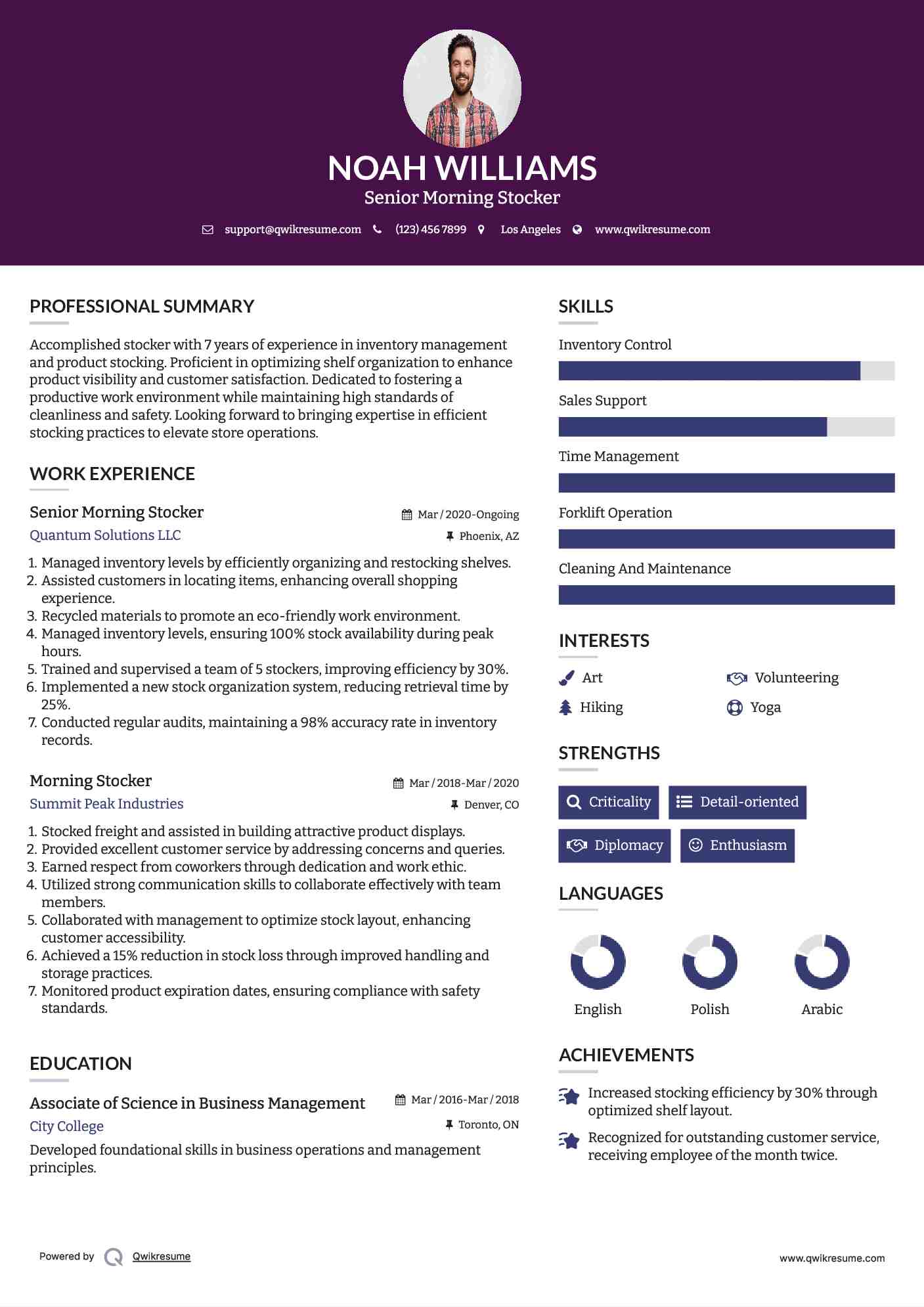 Senior Morning Stocker Resume Template