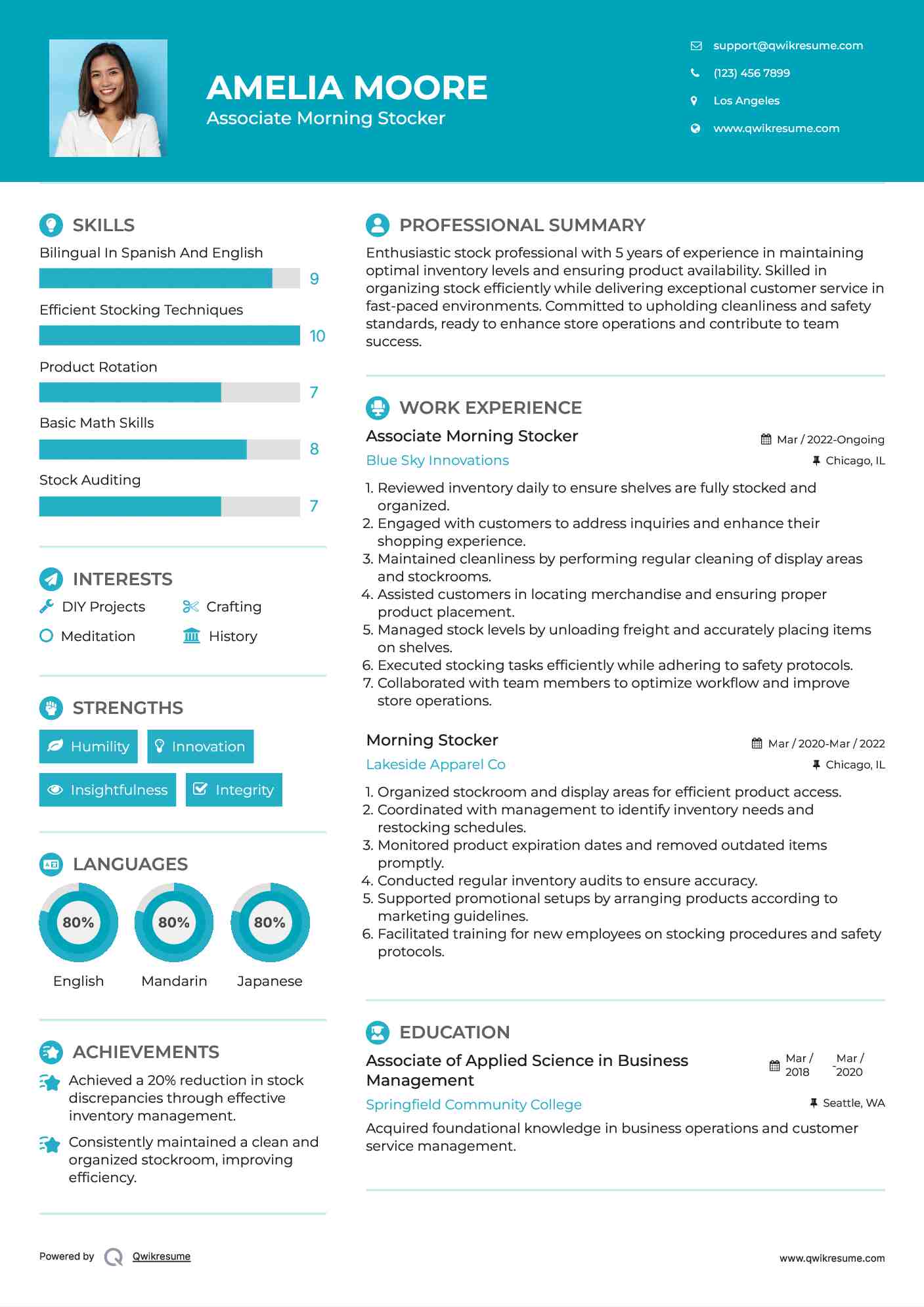 Associate Morning Stocker Resume Model