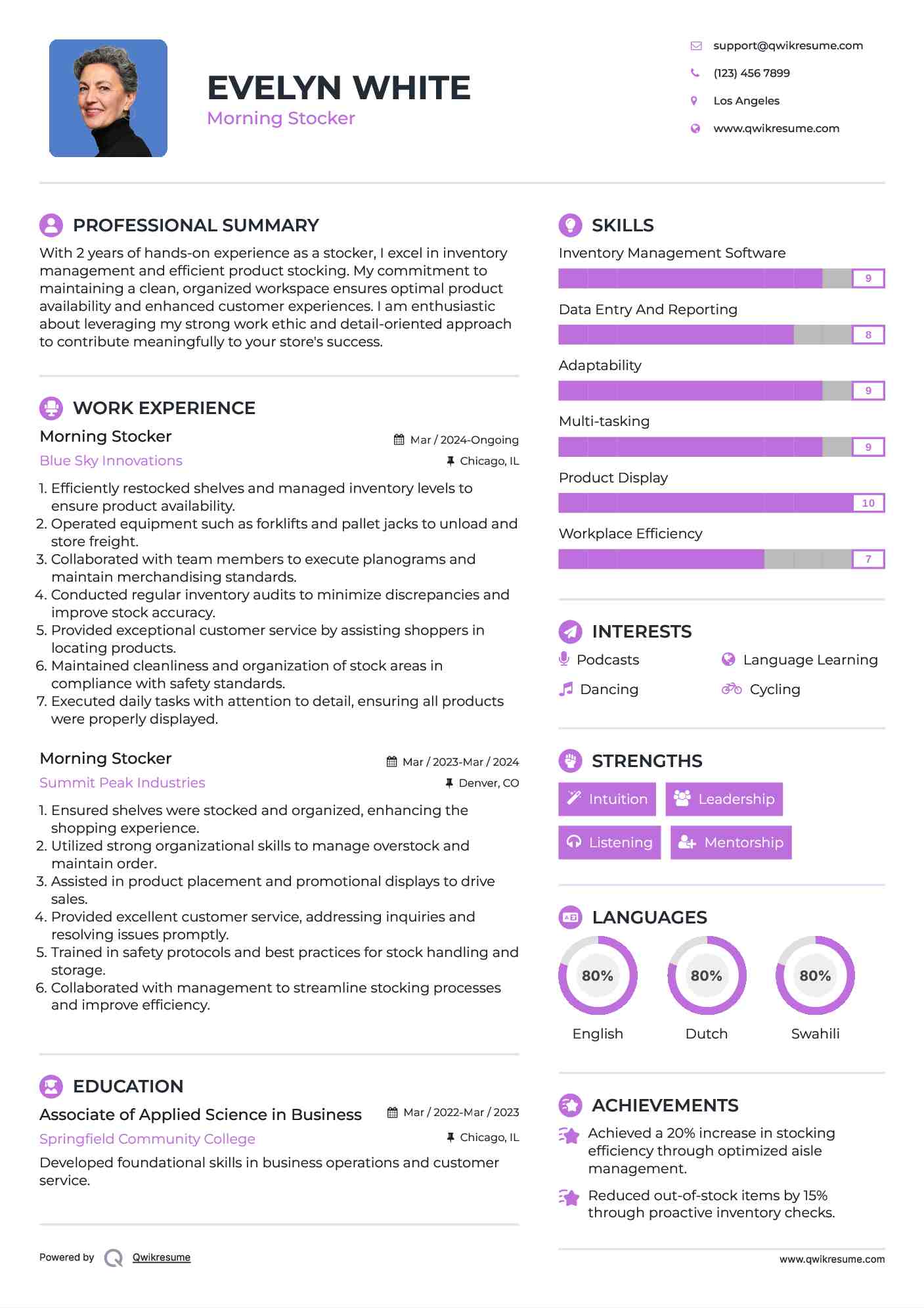 Morning Stocker Resume Sample