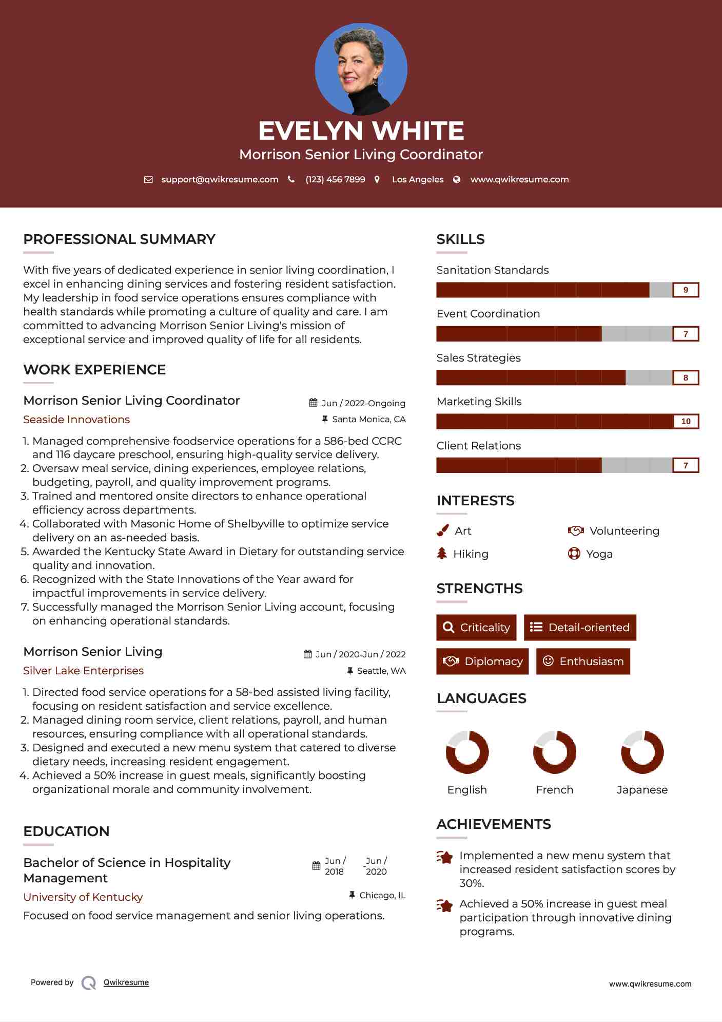Morrison Senior Living Coordinator Resume Template