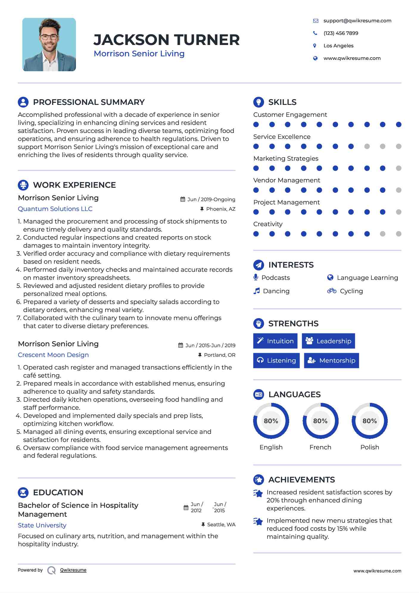 Morrison Senior Living Resume Sample