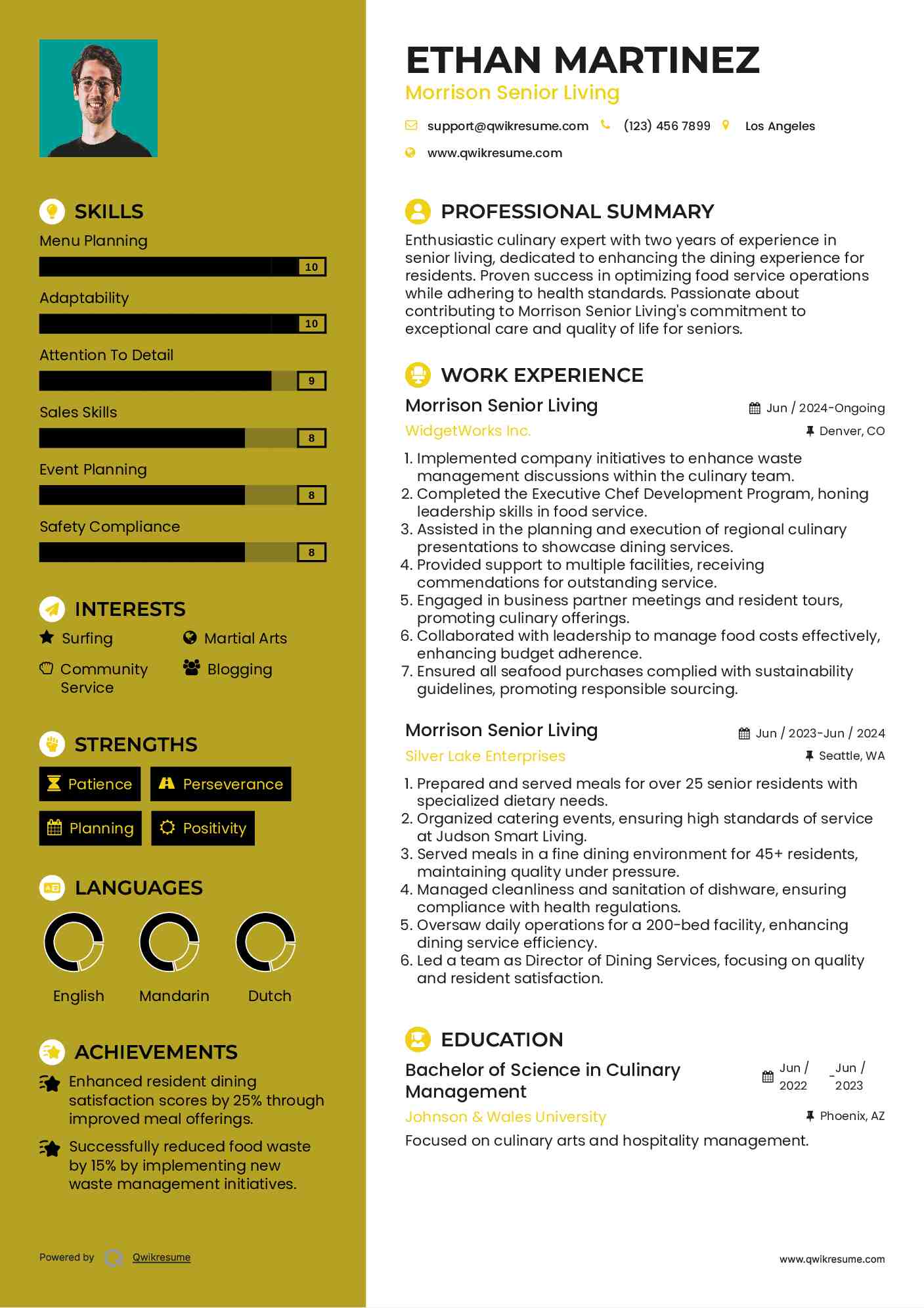 Morrison Senior Living Resume Model