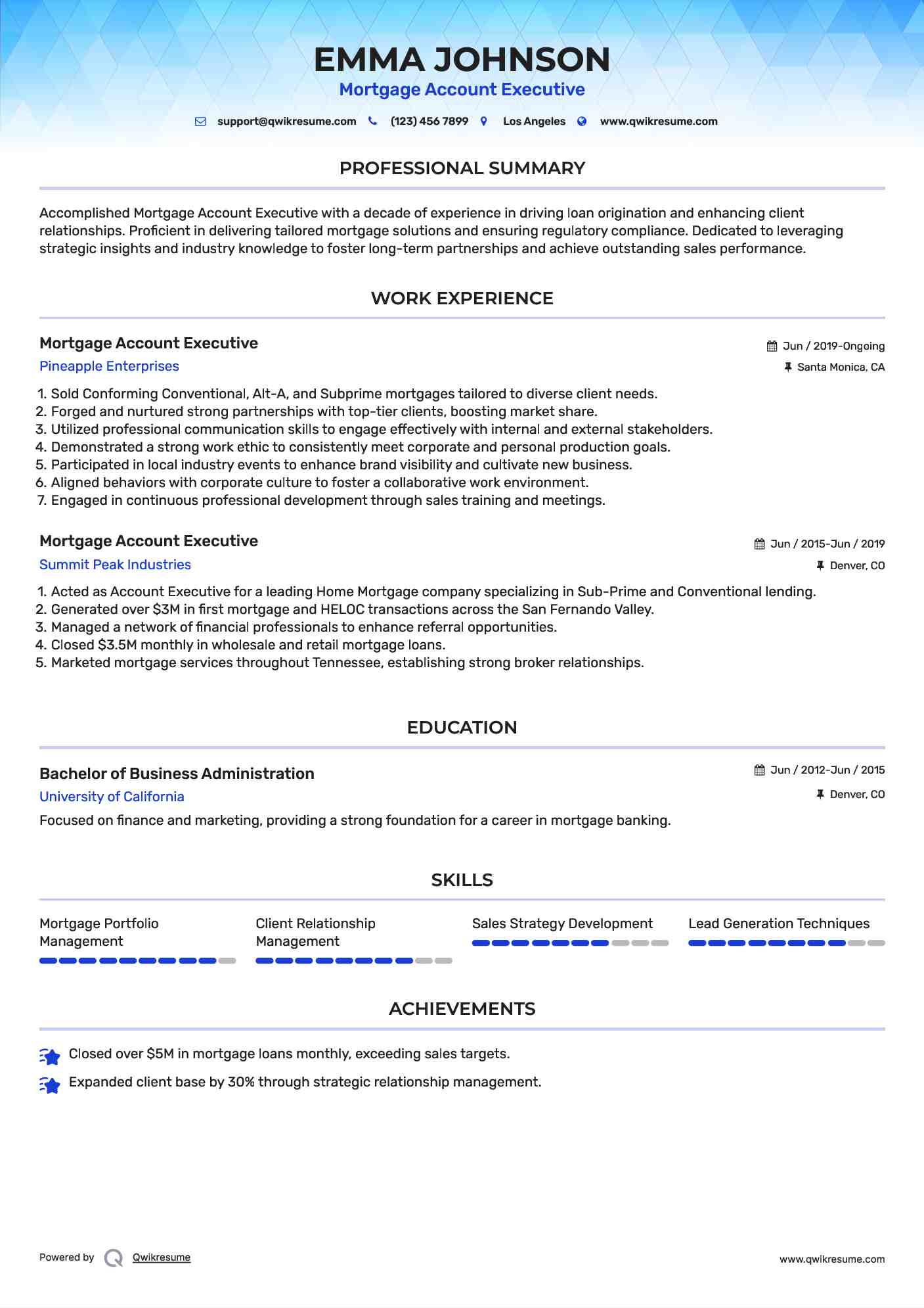 Mortgage Account Executive Resume Template
