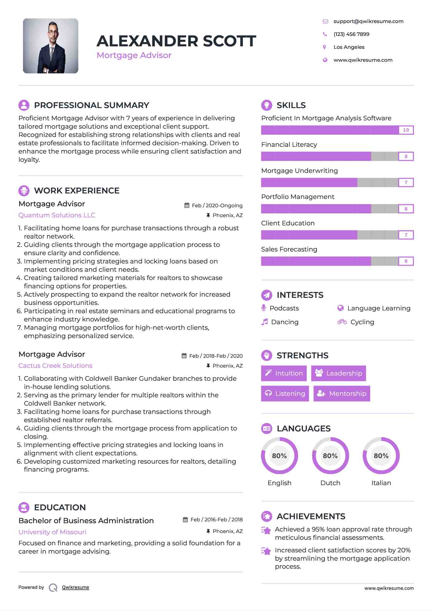 Mortgage Advisor Resume Model
