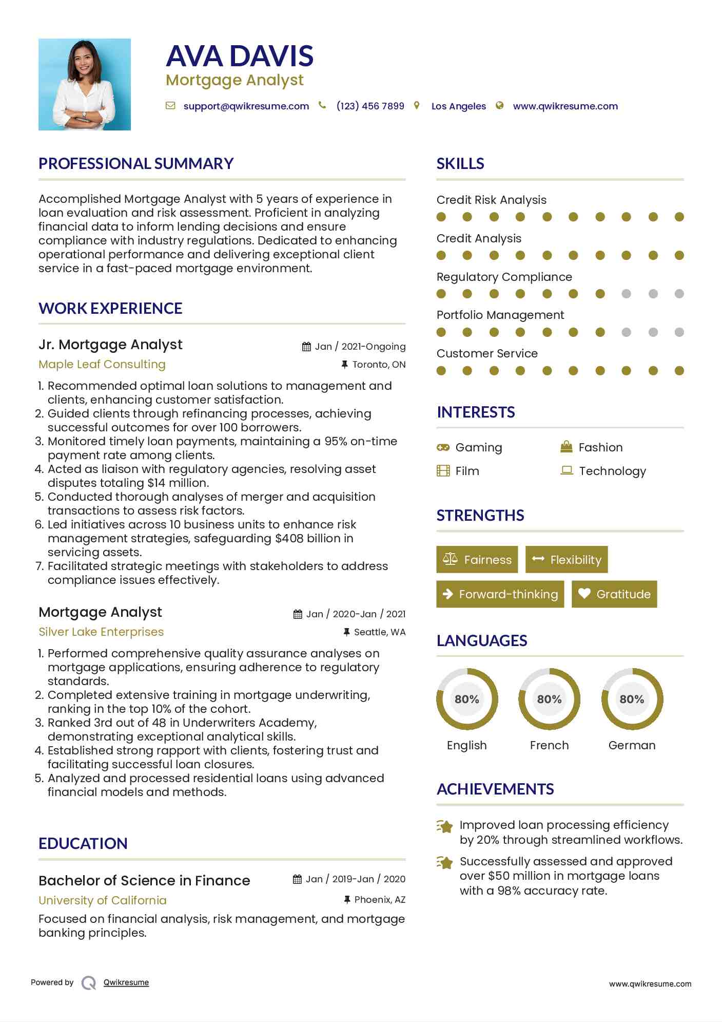 Jr. Mortgage Analyst Resume Template