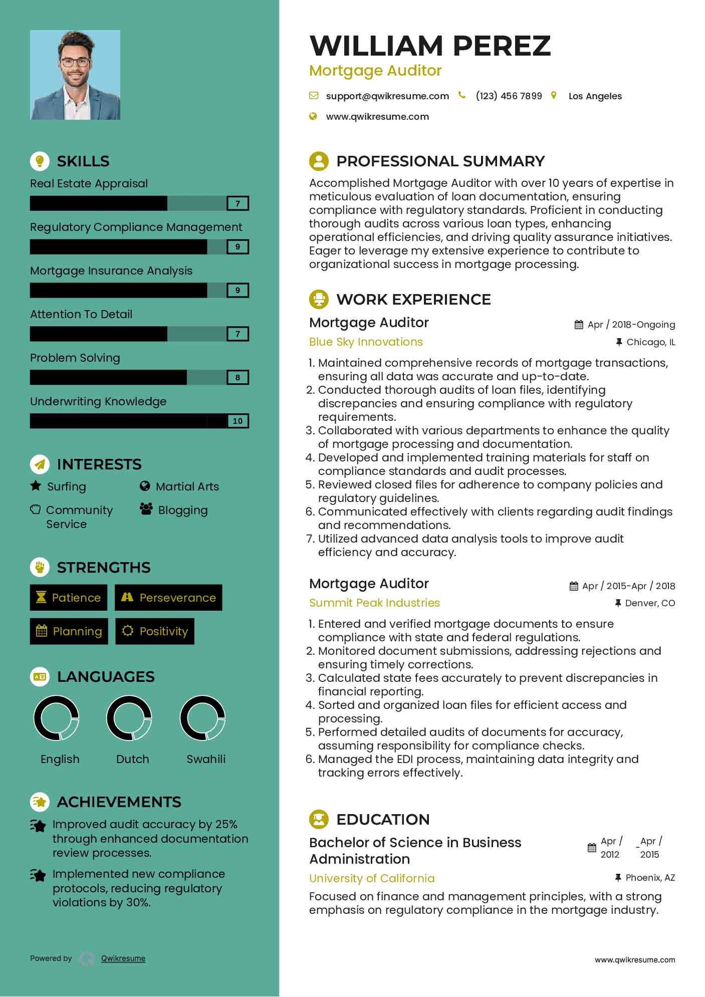Mortgage Auditor Resume Template