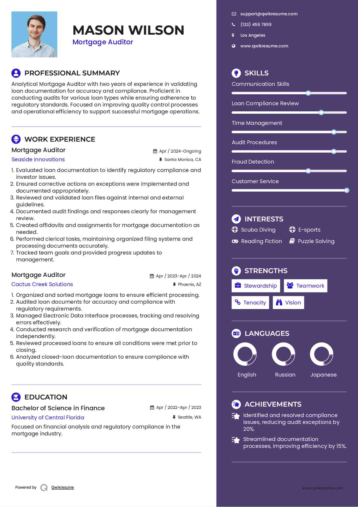 Mortgage Auditor Resume Template