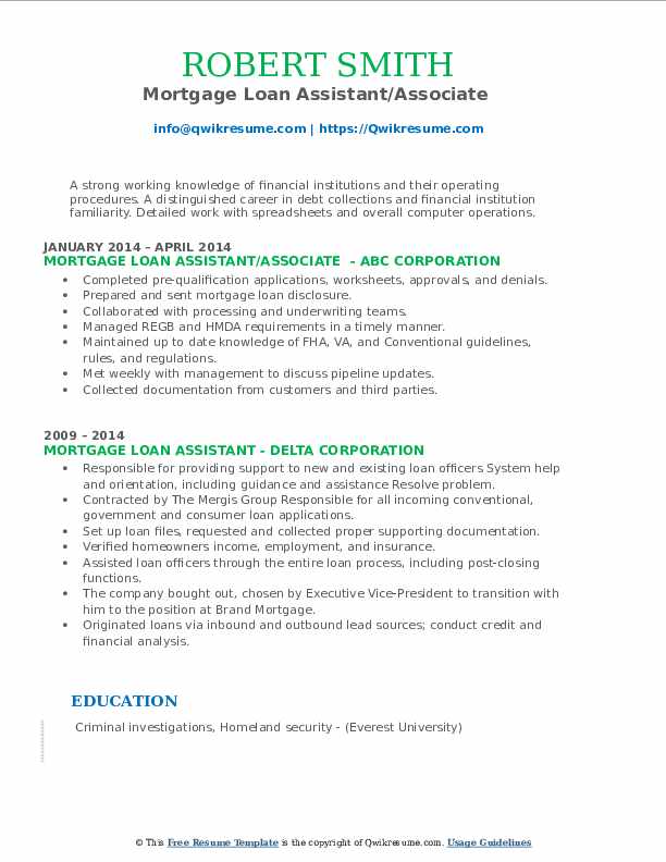 Mortgage Loan Assistant Resume Samples QwikResume