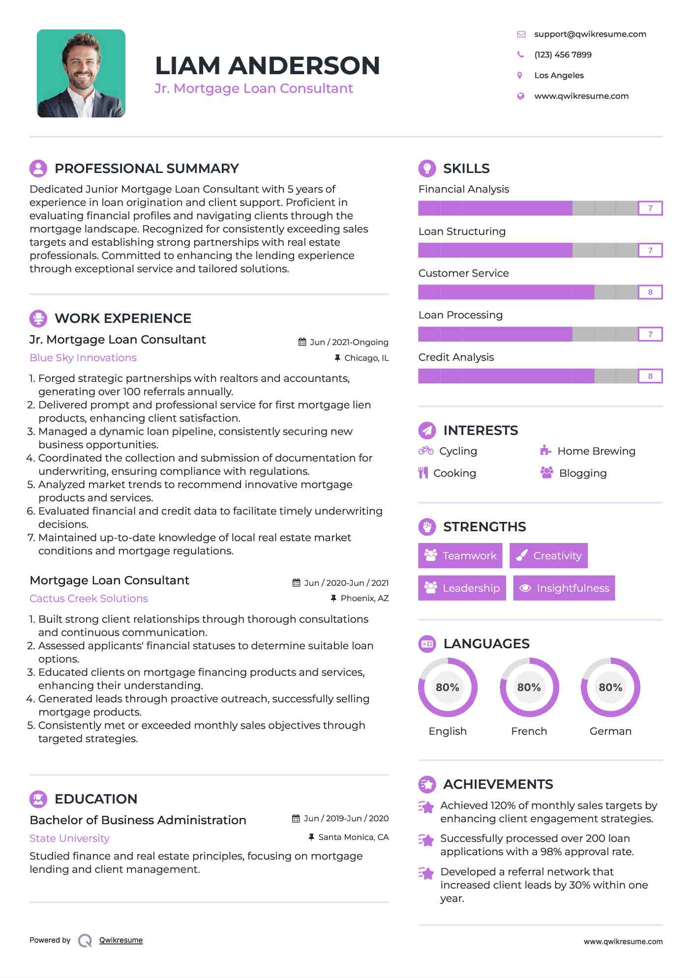 Jr. Mortgage Loan Consultant Resume Example