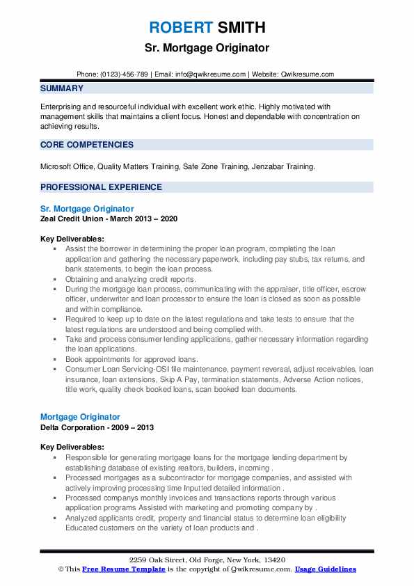 Mortgage Originator Resume Samples | QwikResume