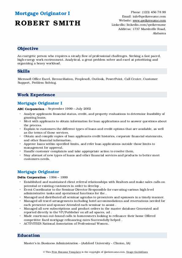 Mortgage Originator Resume Samples | QwikResume