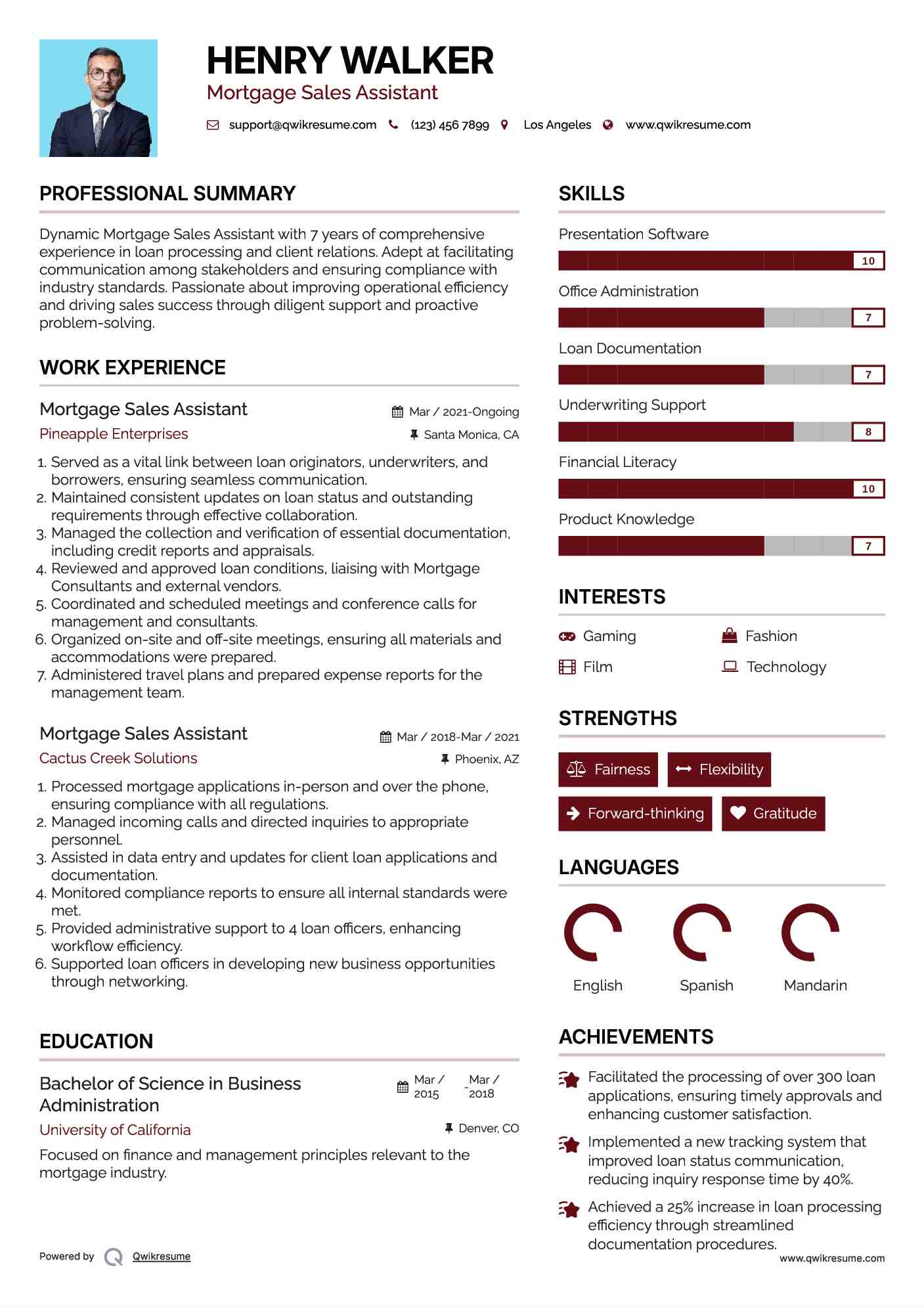 Mortgage Sales Assistant Resume Sample