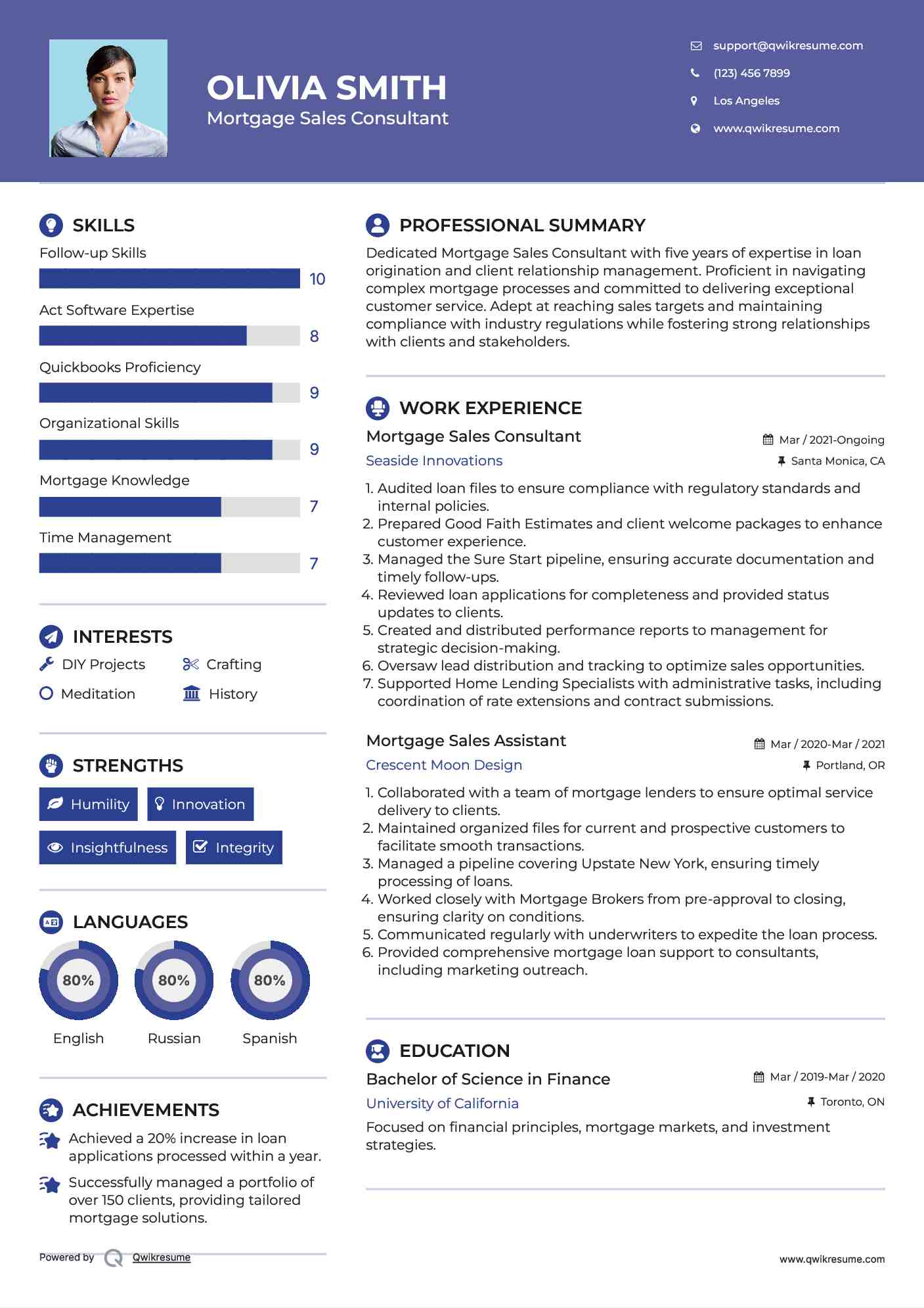 Mortgage Sales Consultant Resume Example