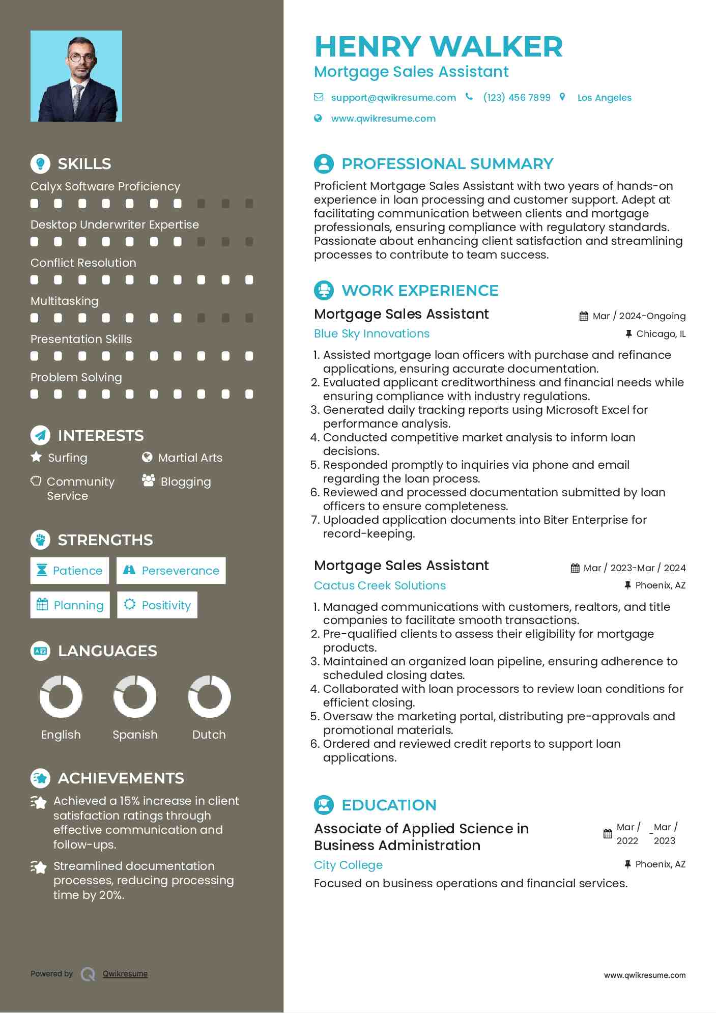 Mortgage Sales Assistant Resume Example