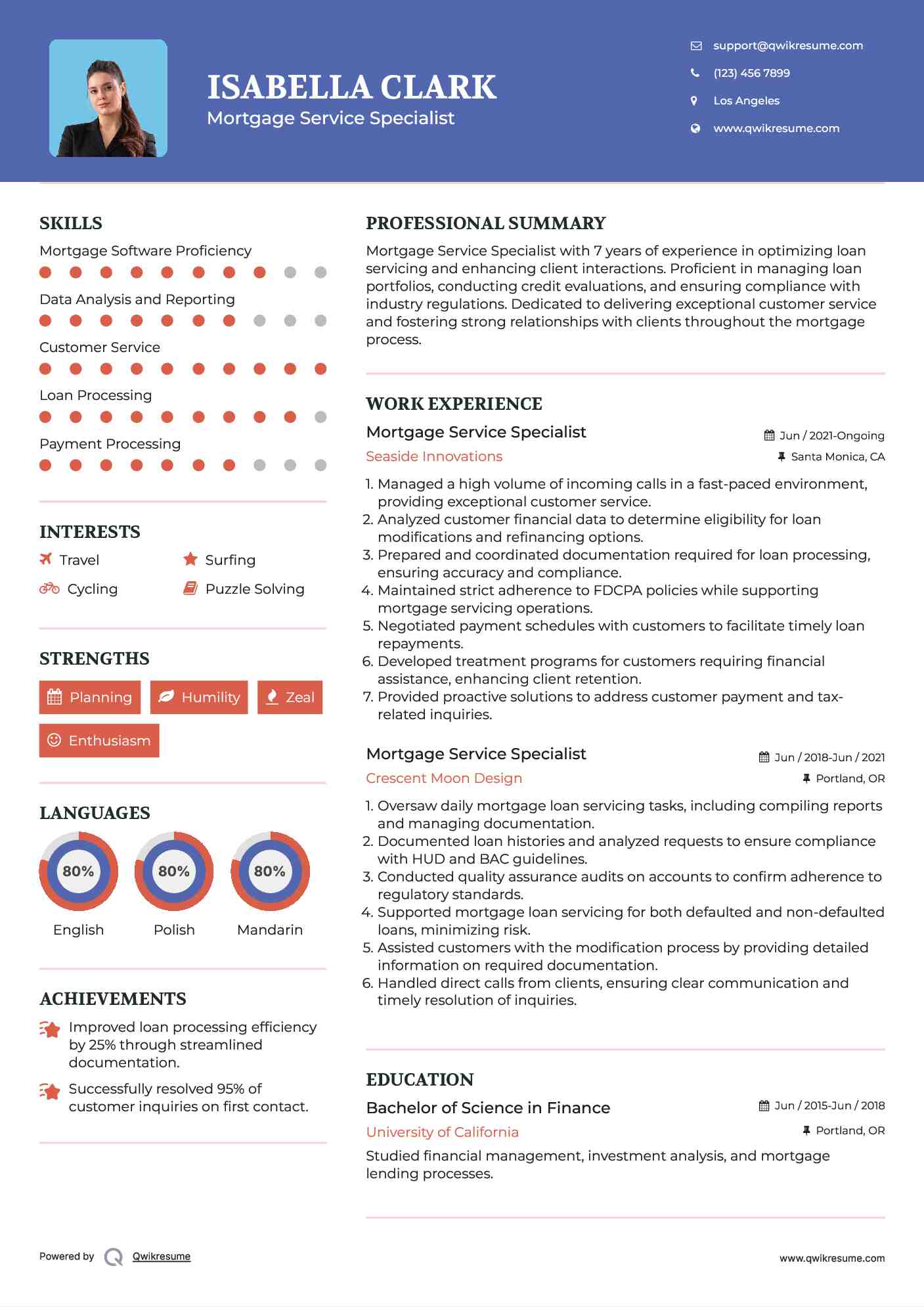 Mortgage Service Specialist Resume Model
