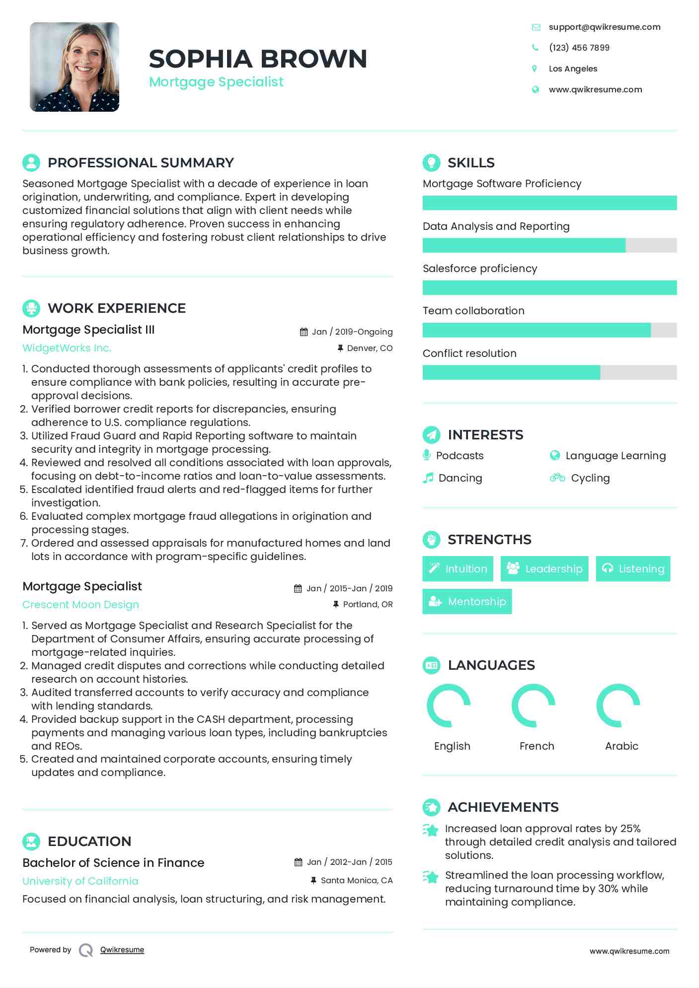 Mortgage Specialist III Resume Template