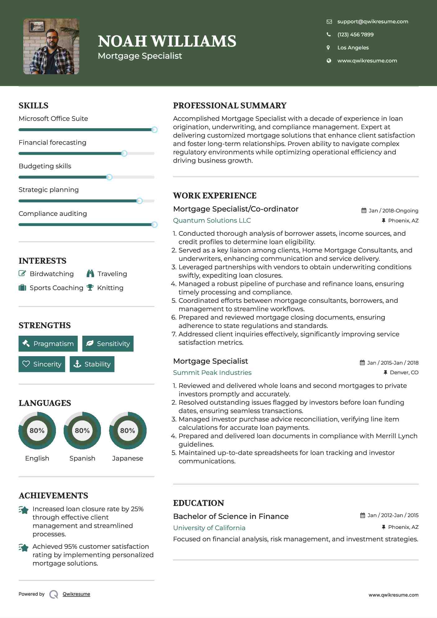 Mortgage Specialist/Co-ordinator Resume Example