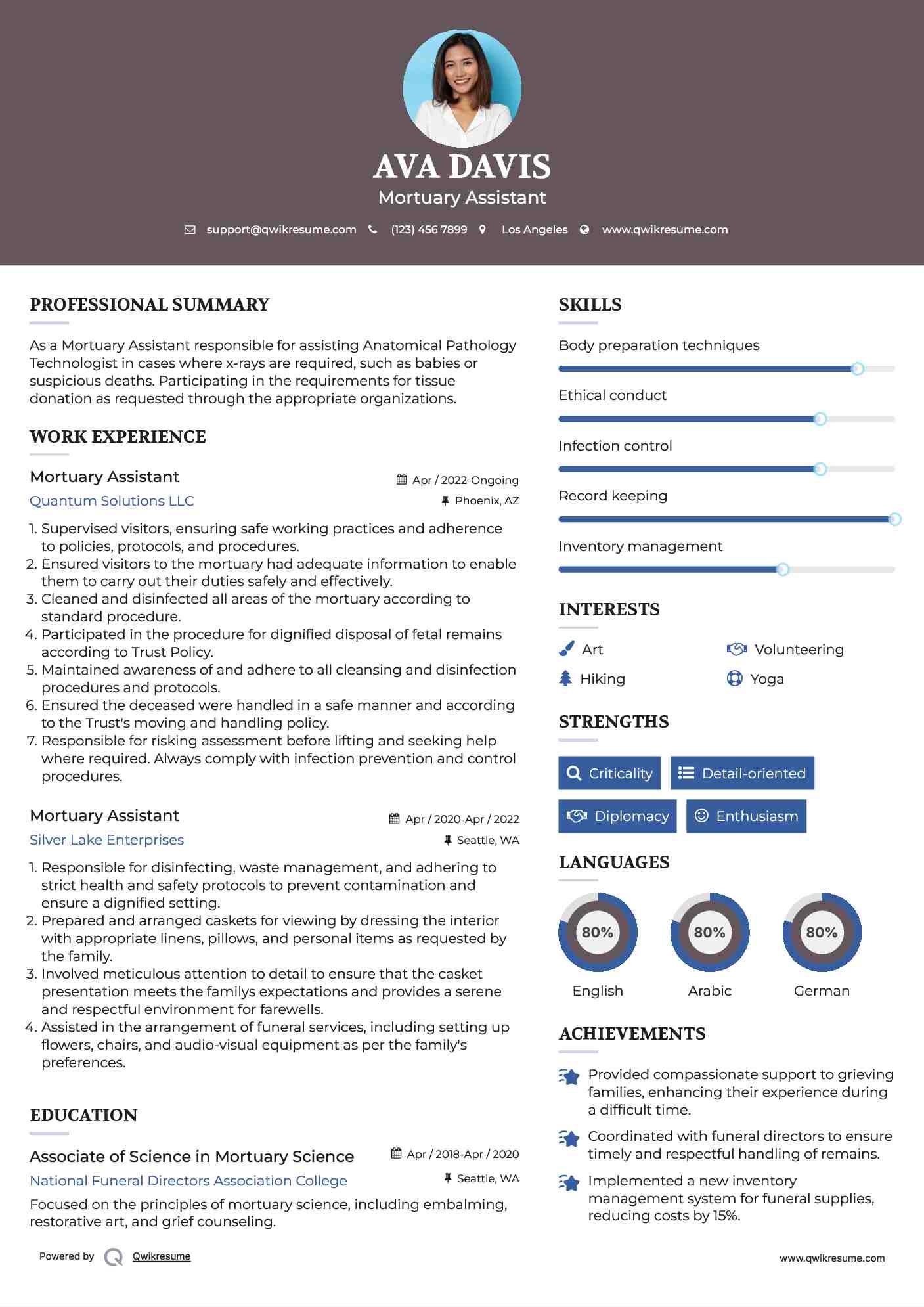 Mortuary Assistant Resume Format