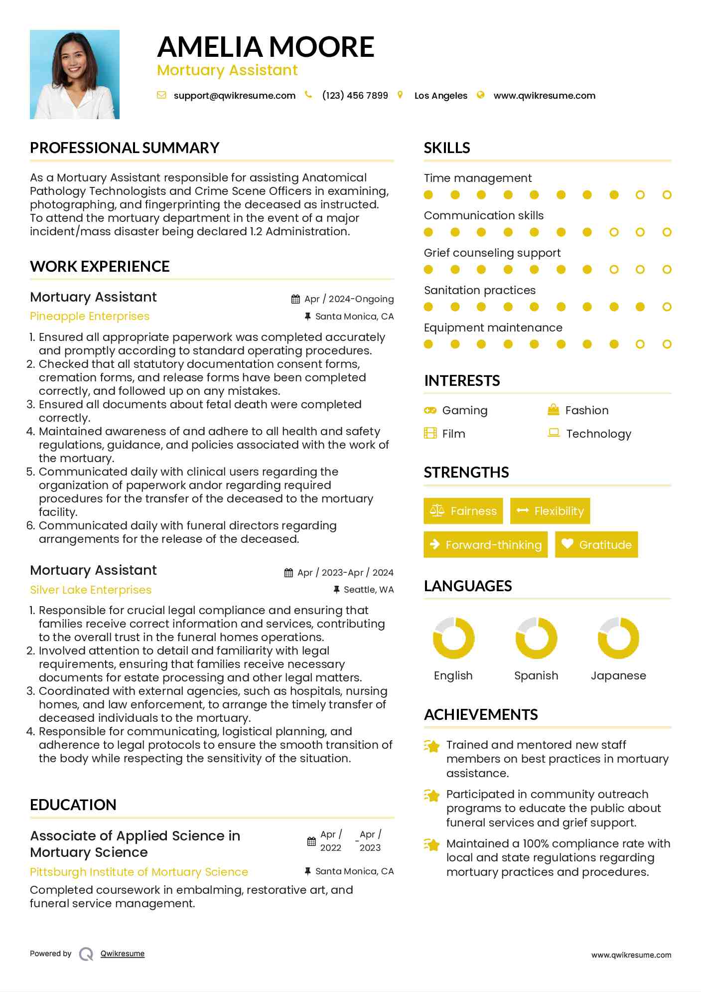 Mortuary Assistant Resume Template
