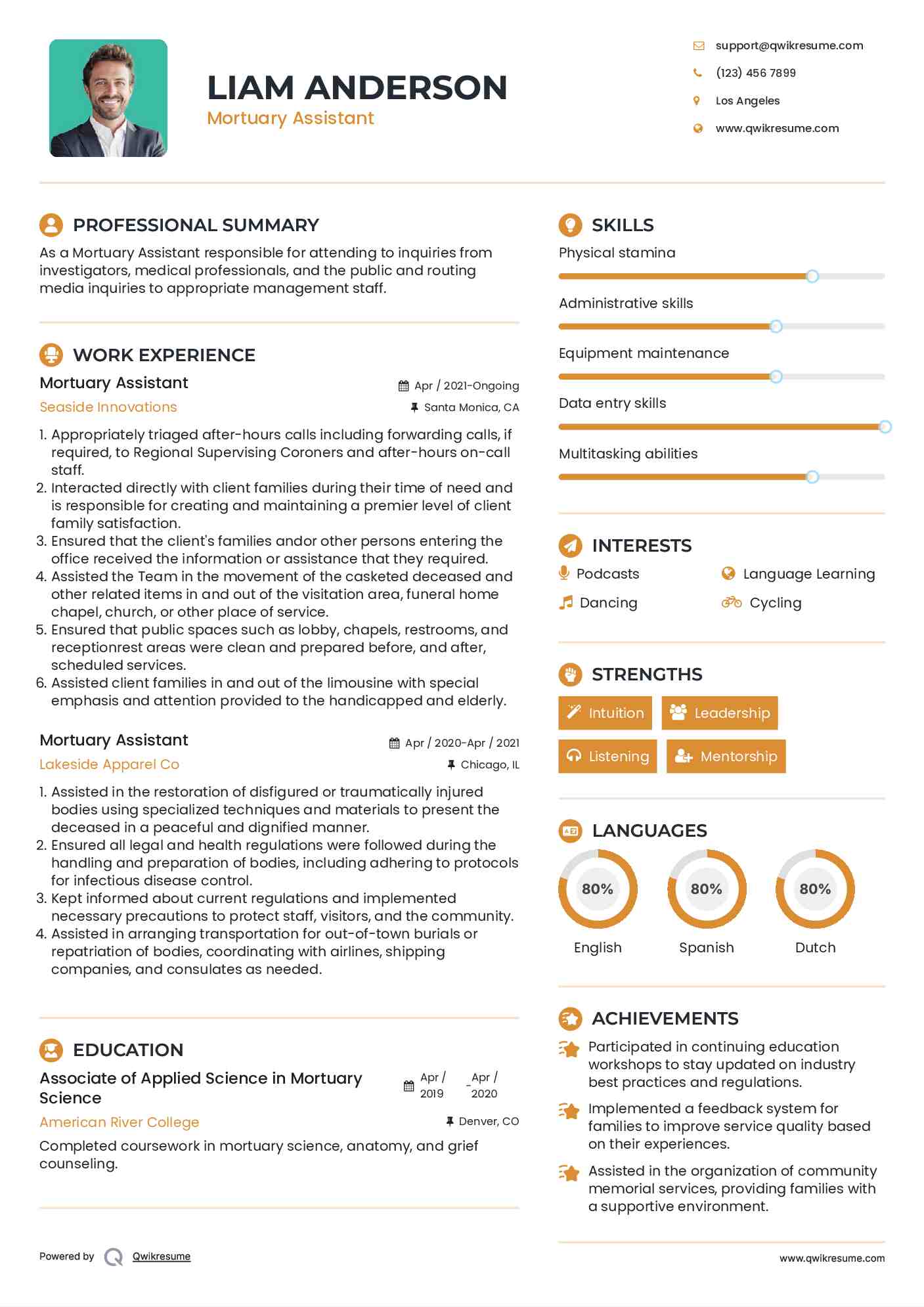Mortuary Assistant Resume Format