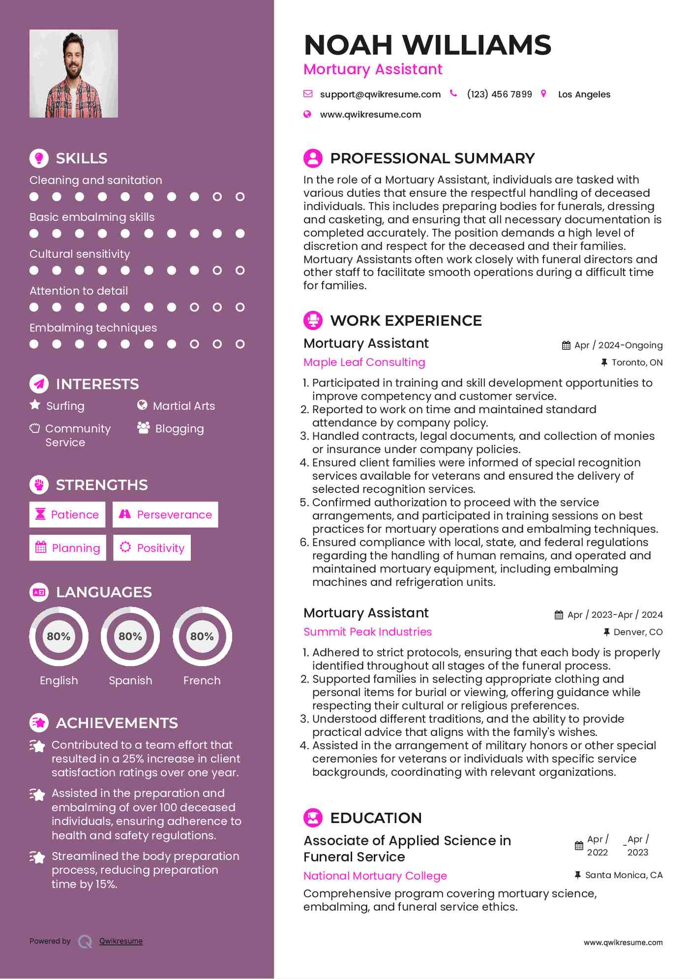 Mortuary Assistant Resume Example