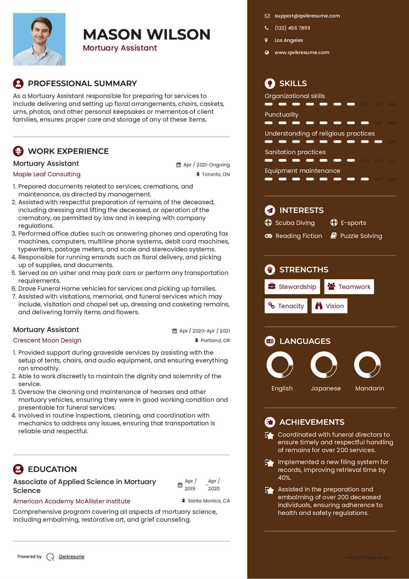 Mortuary Assistant Resume Format
