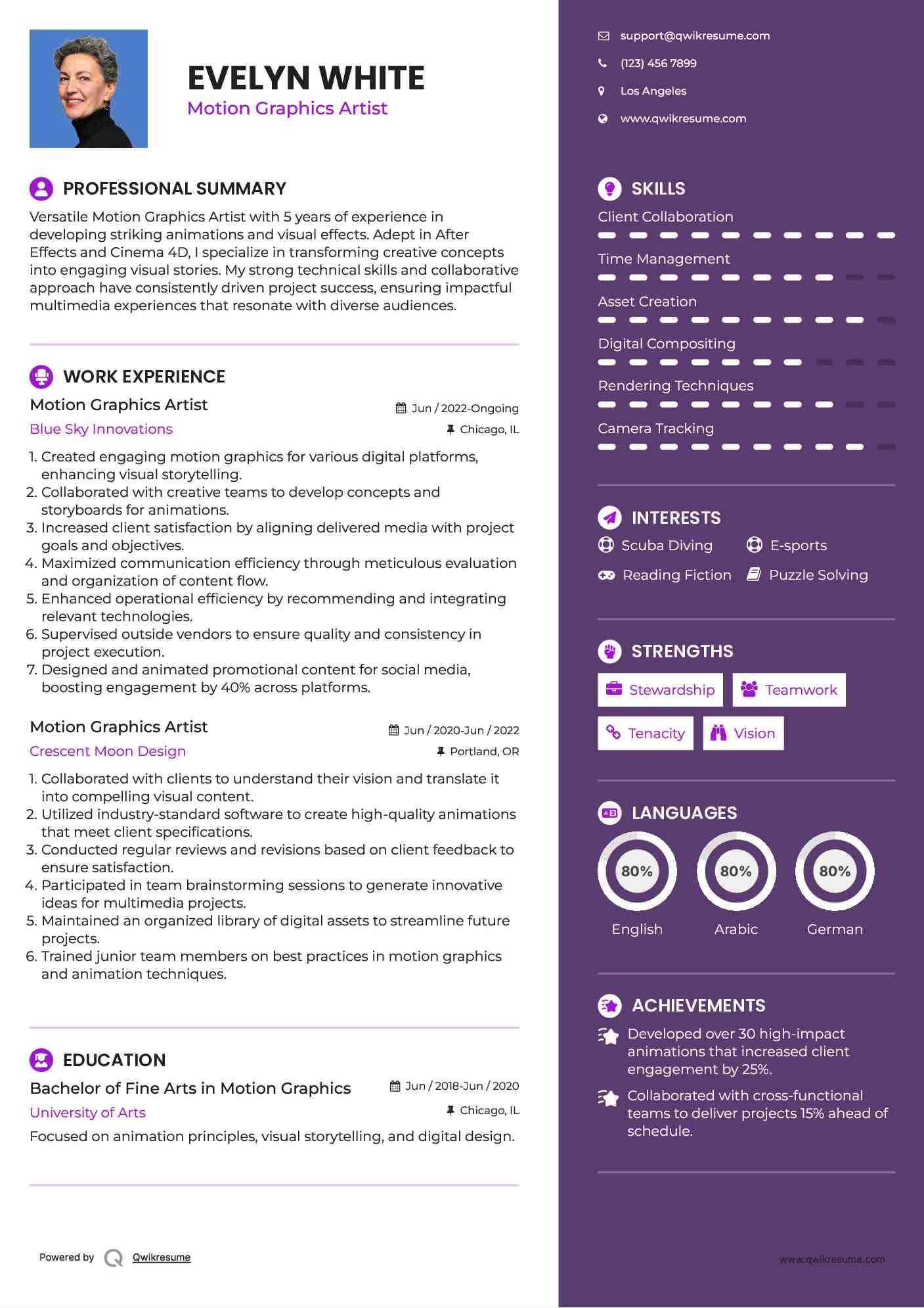 Motion Graphics Artist Resume Model