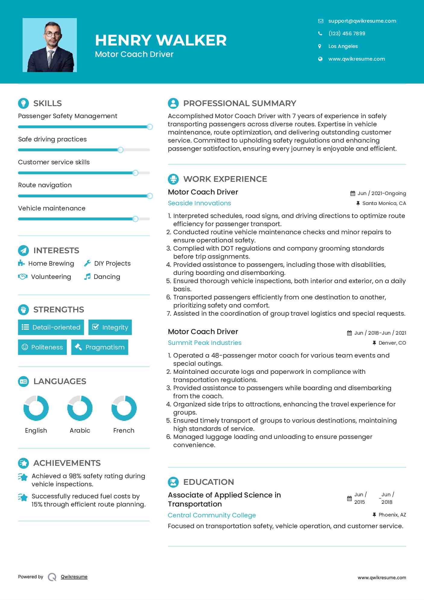 Motor Coach Driver Resume Format