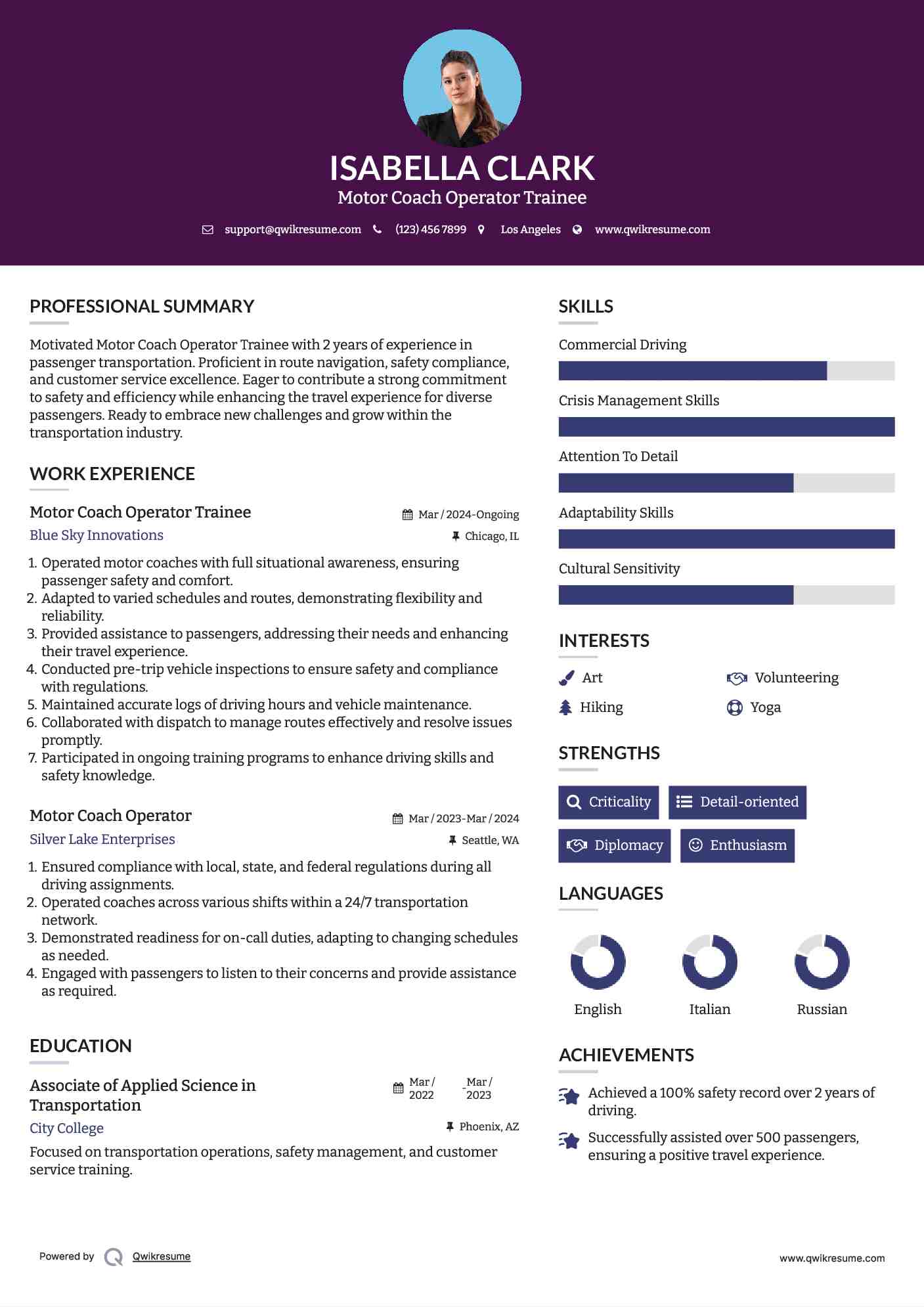 Motor Coach Operator Trainee Resume Template