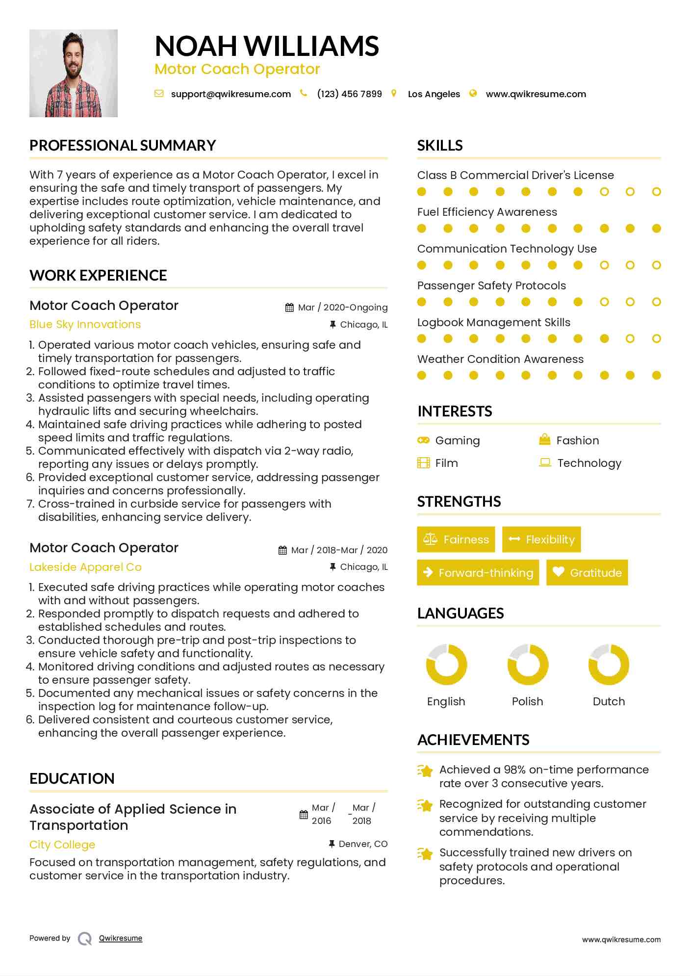 Motor Coach Operator Resume Format