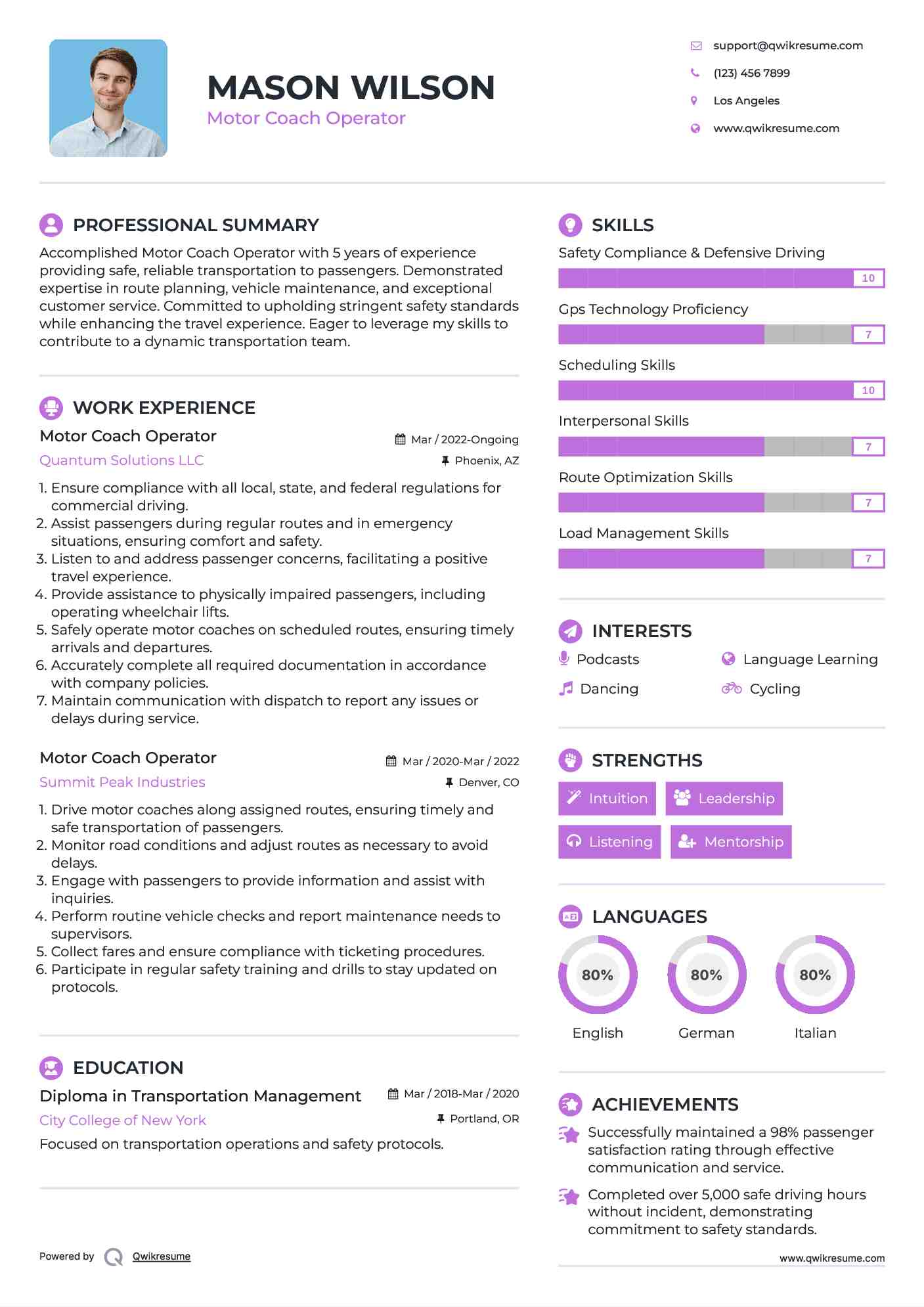 Motor Coach Operator Resume Format