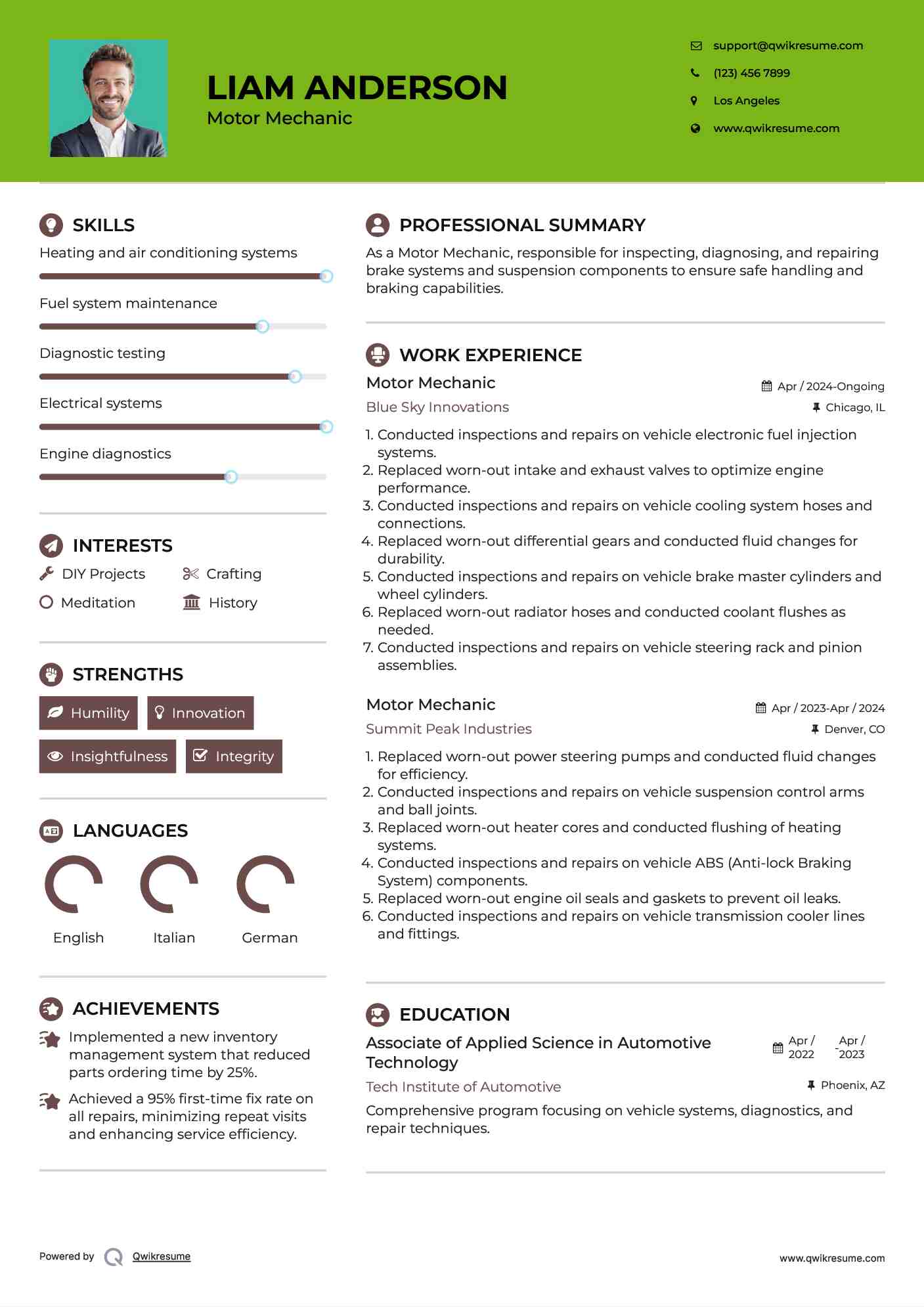 Motor Mechanic Resume Model