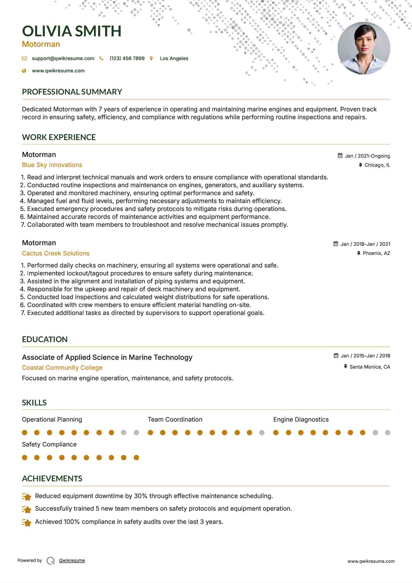 Motorman Resume Model