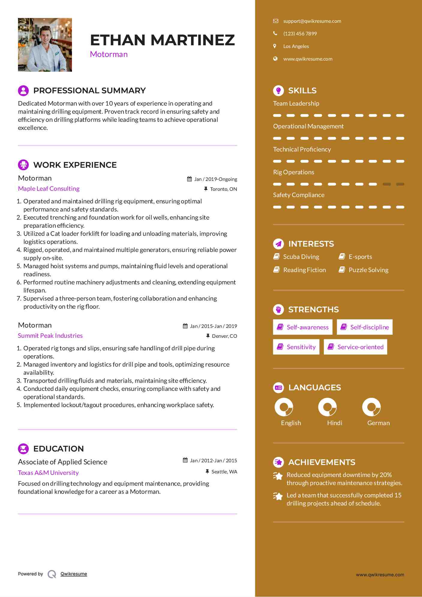 Motorman Resume Example