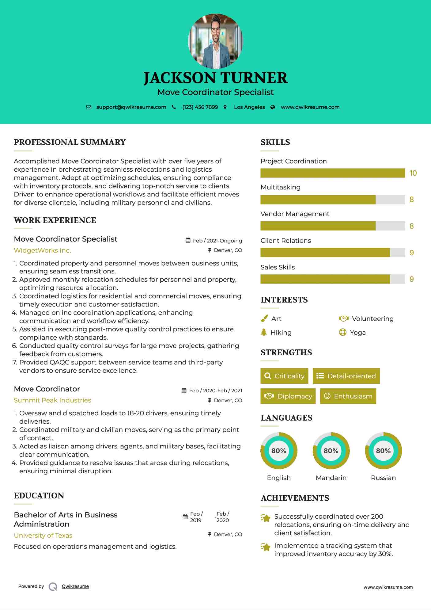 Move Coordinator Specialist Resume Format