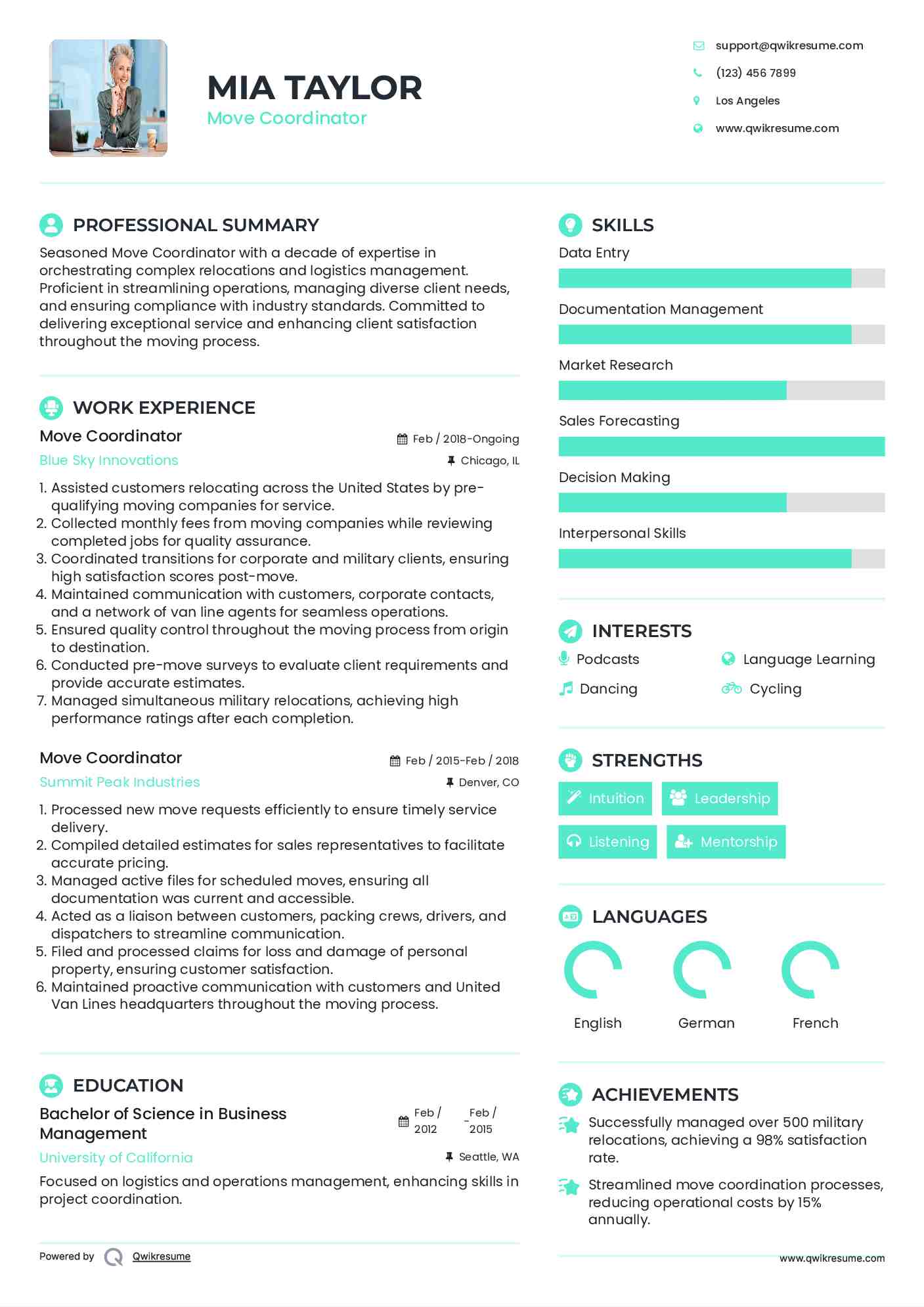 Move Coordinator Resume Sample