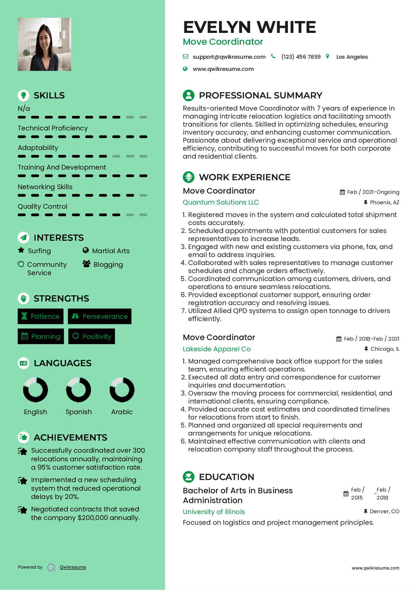 Move Coordinator Resume Example