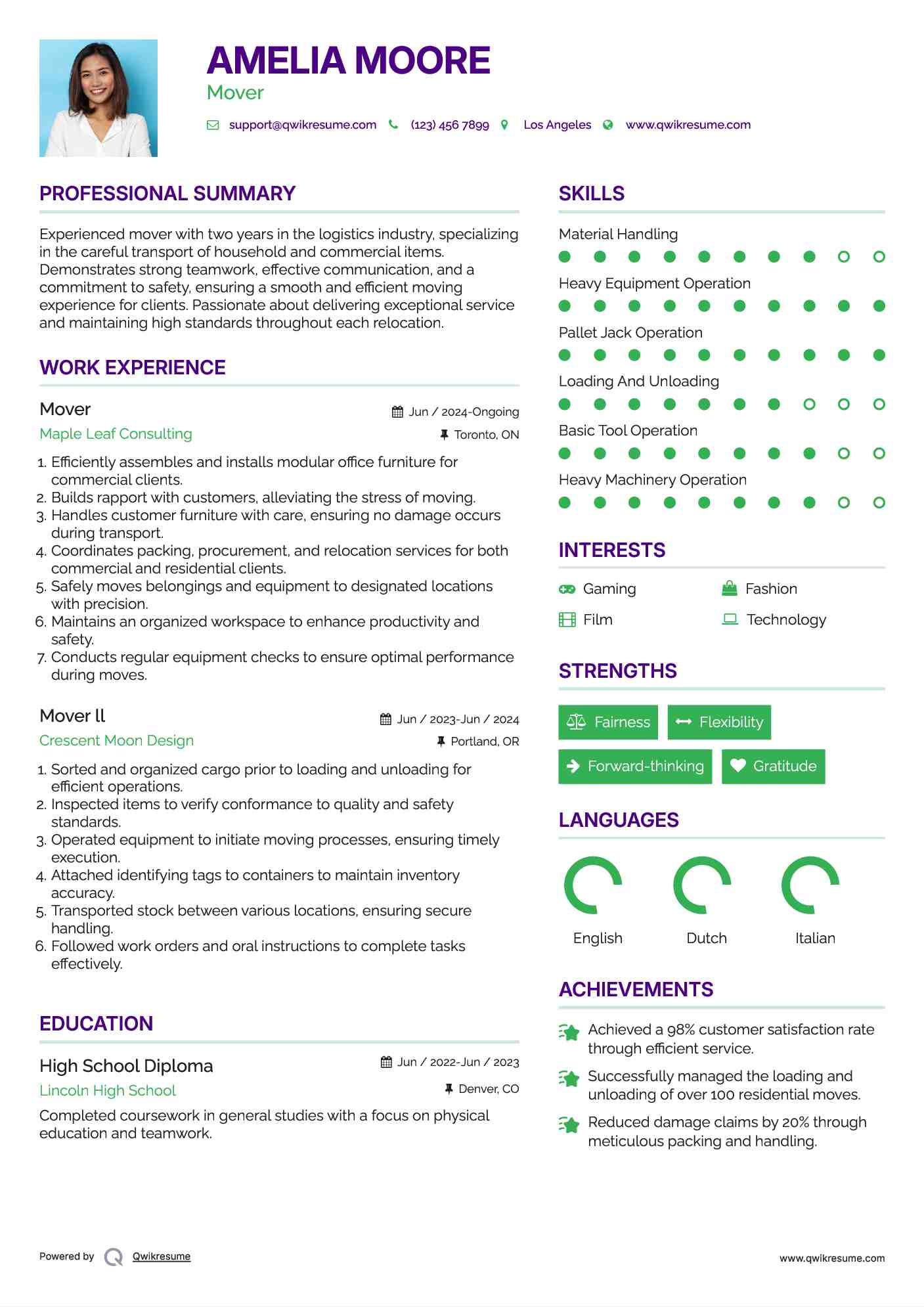 Mover Resume Samples QwikResume