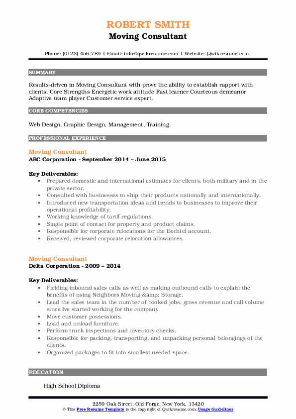 Moving Consultant Resume Samples - Moving Consultant 1617632225 Pdf 