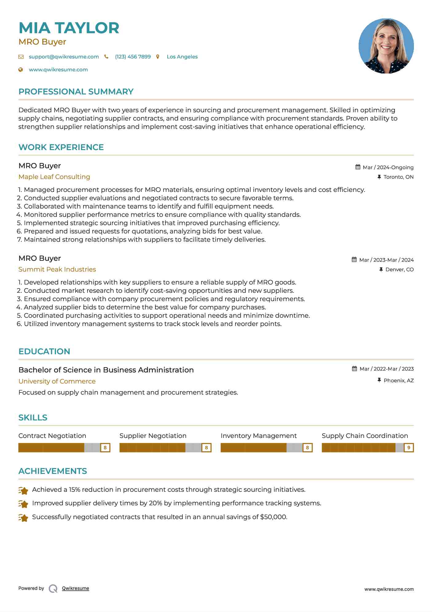 MRO Buyer Resume Model