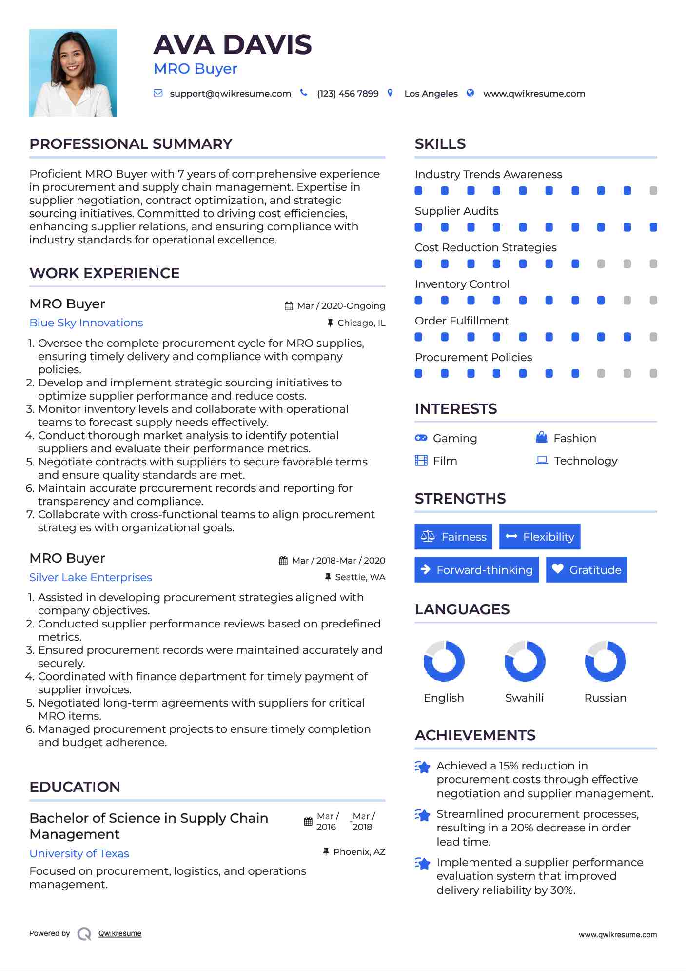 MRO Buyer Resume Template